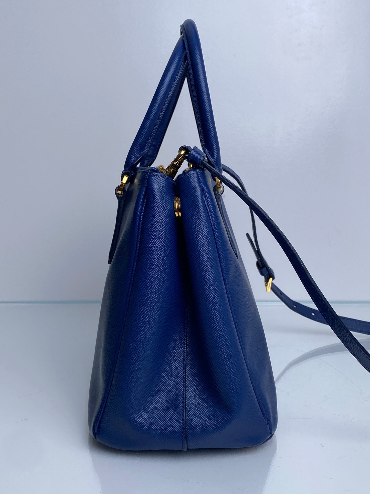 Prada Saffiano Lux Blue Small Tote Bag GHW