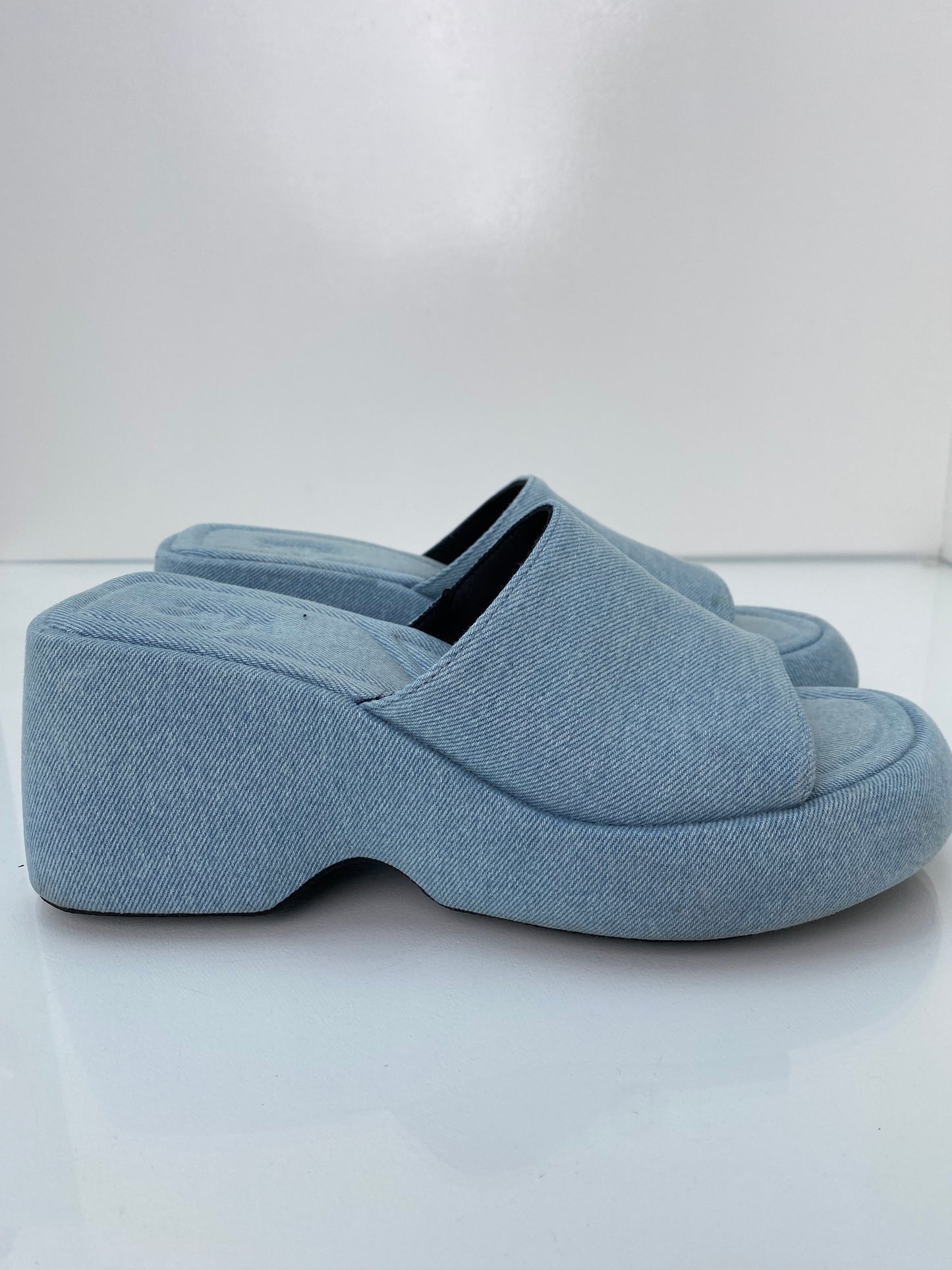 Zara Light Wash Denim Block Heels, 40