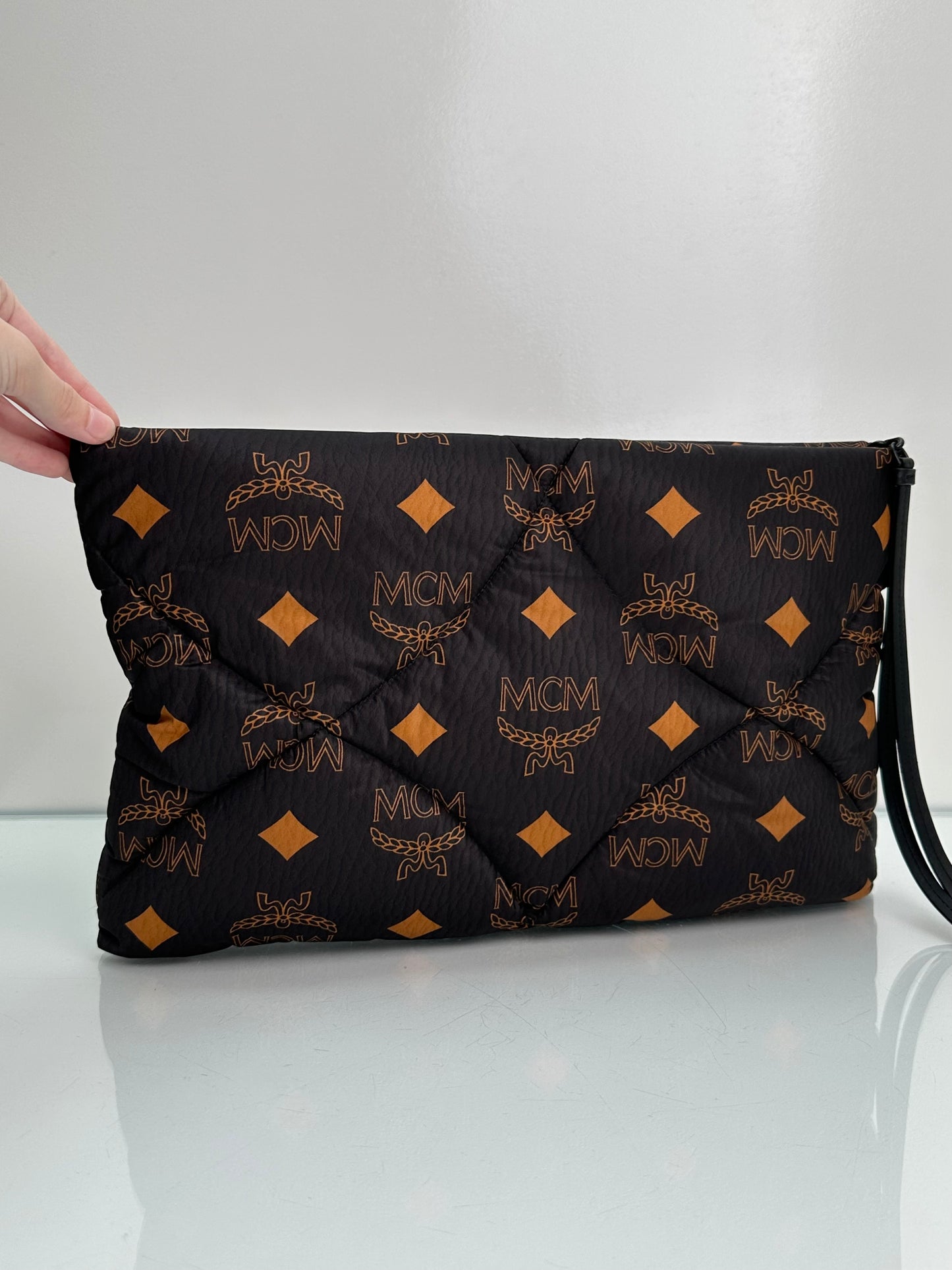 MCM Black & Orange Monogram Quilted Pouch