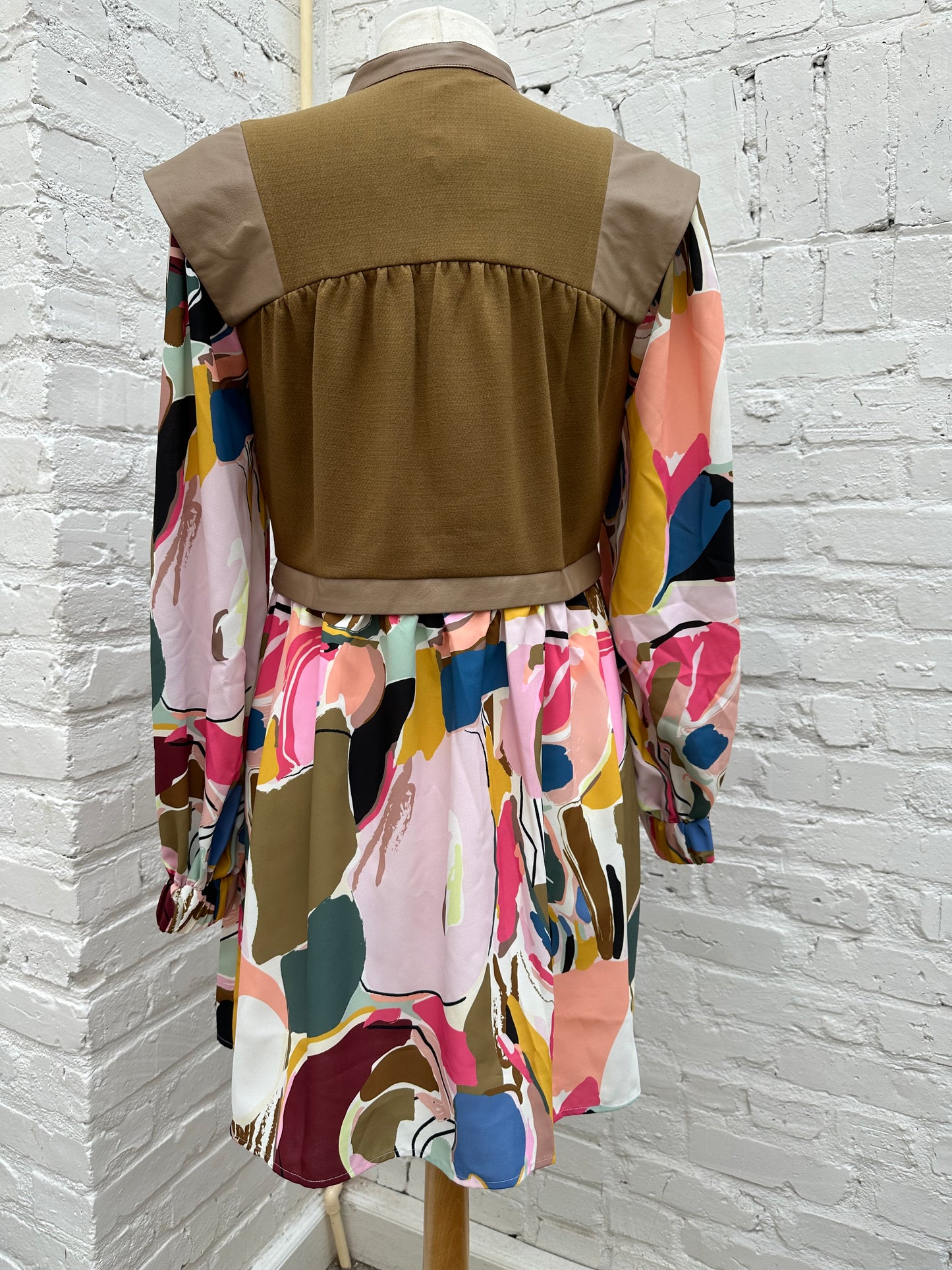 Crosby Green Vest & Long Sleeve Multicolor Dress