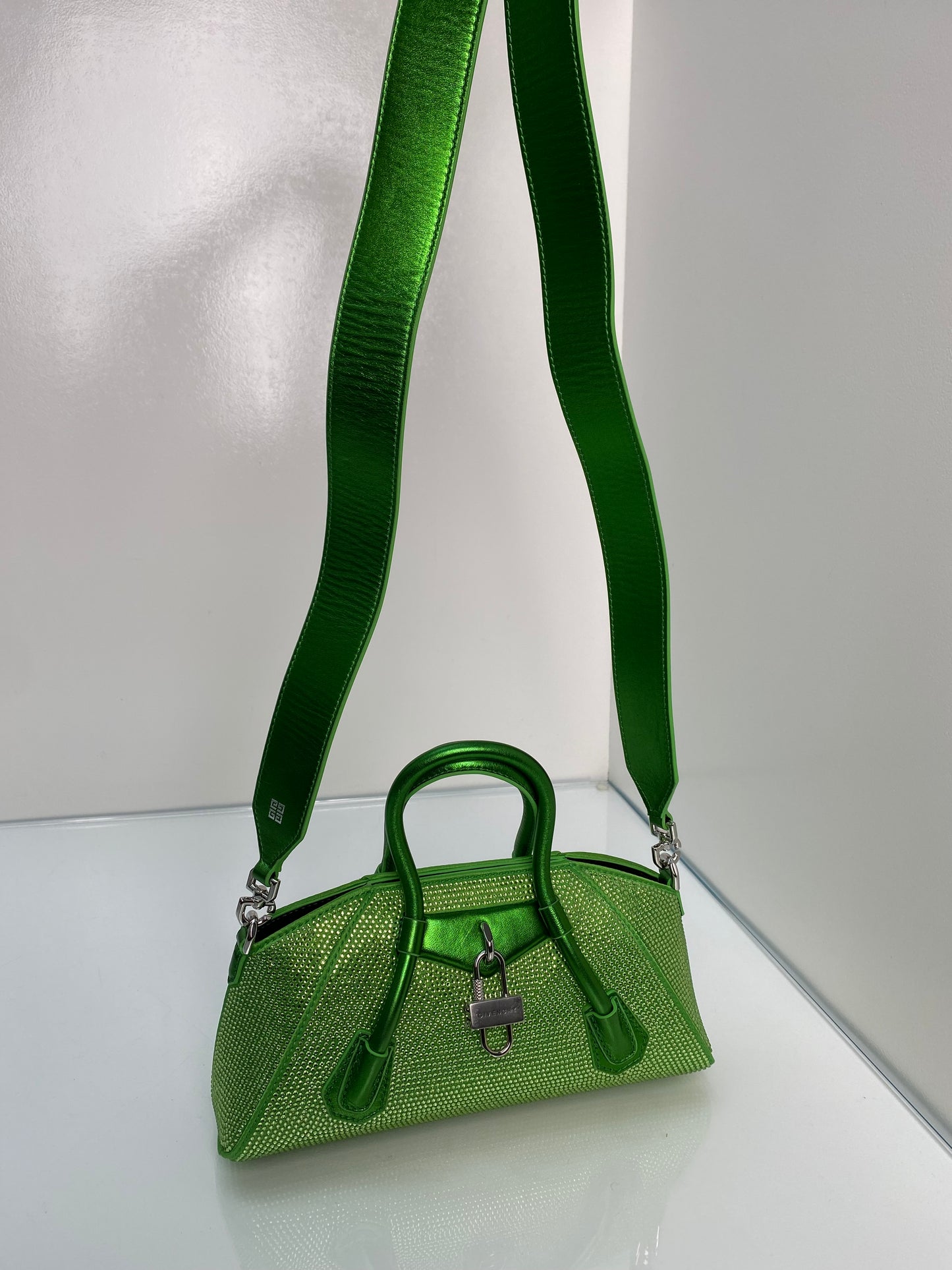 Givenchy Mini Antigona Stretch Green Rhinestone Bag SHW