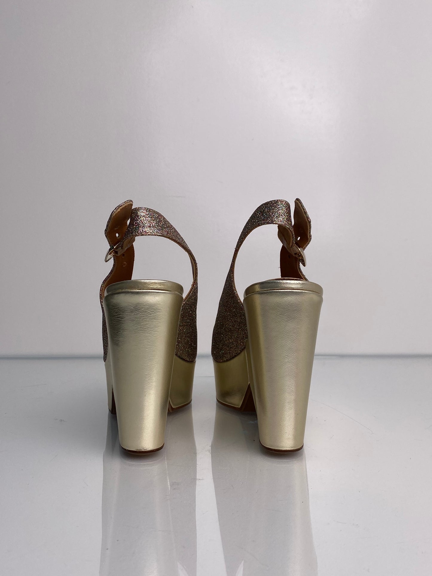 Clergerie Dylan Multicolor Glitter & Silver Wedges, 39
