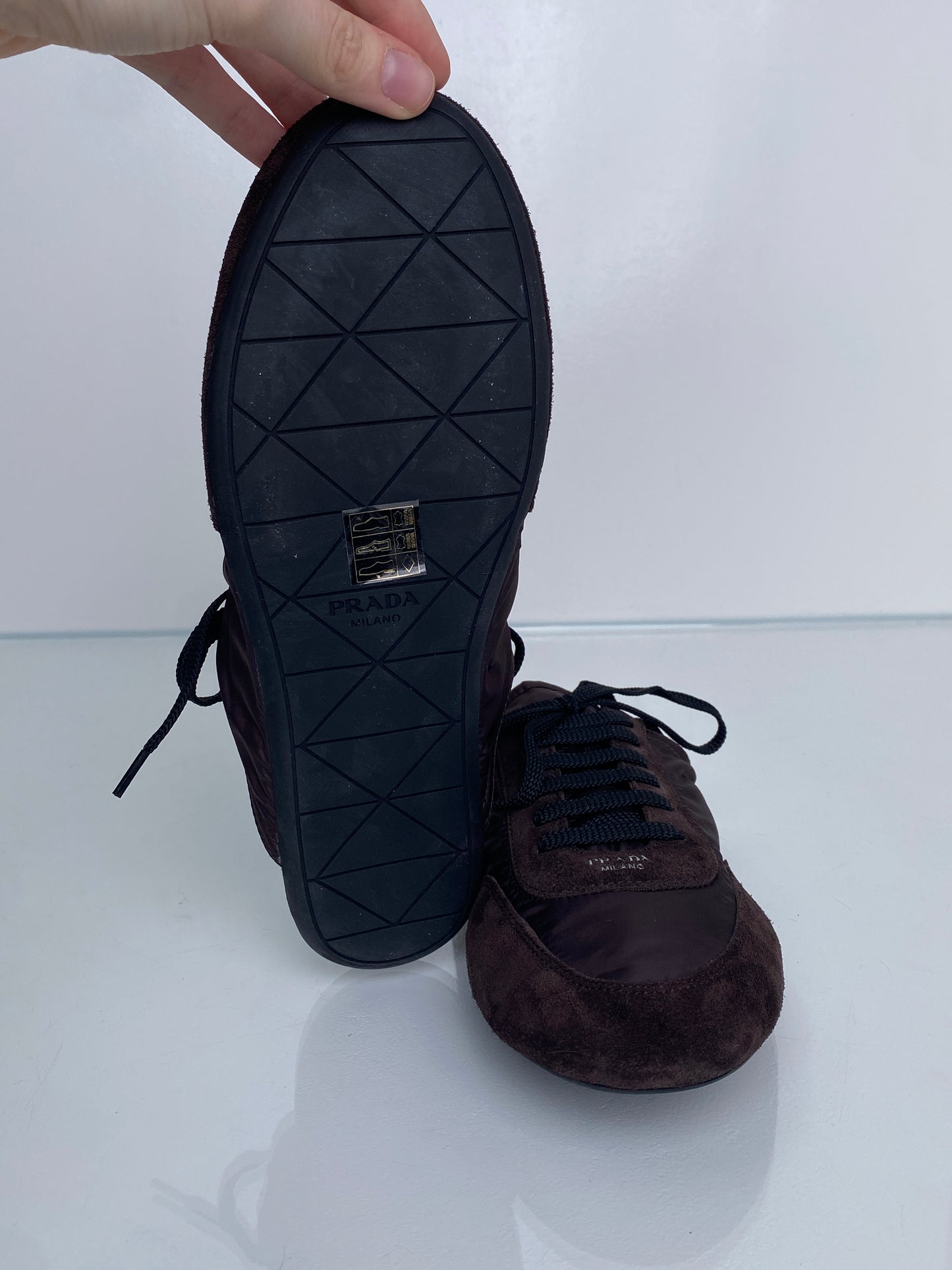 Prada Collapse Re-Nylon And Suede Brown Sneakers, 38