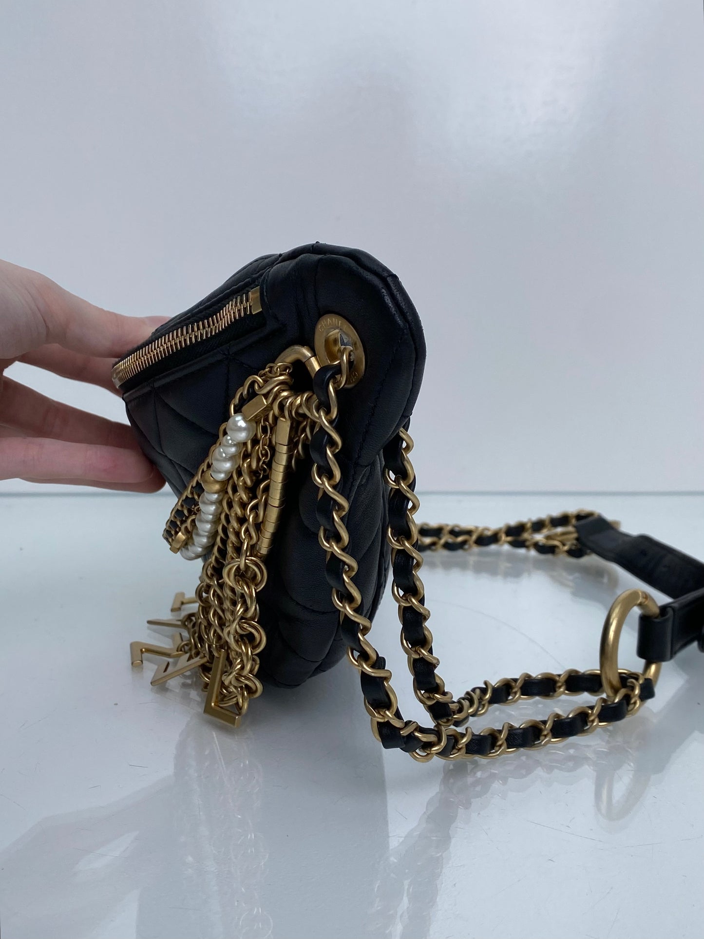 Chanel All About Chains Black Leather Bum Bag