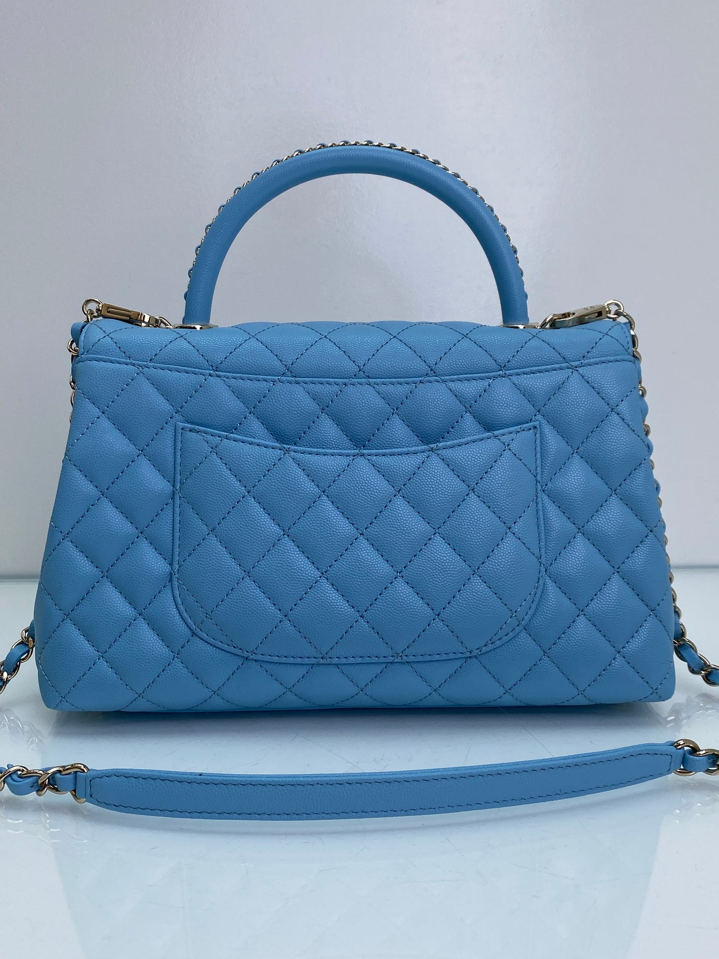 Chanel Coco Handle Medium Baby Blue Chain Detail GHW