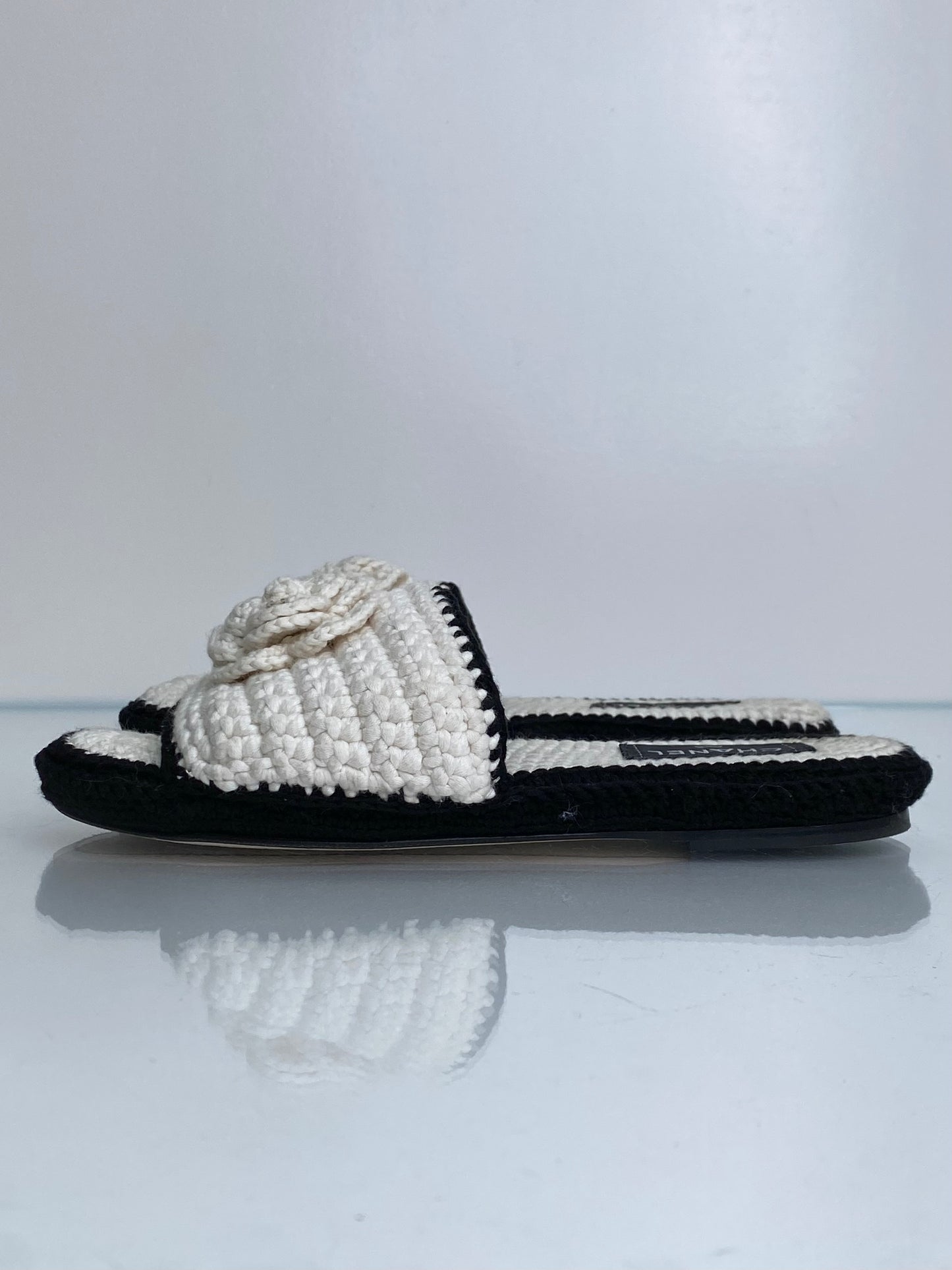 Chanel Black/White CC Camelia Crochet Clogs, 39