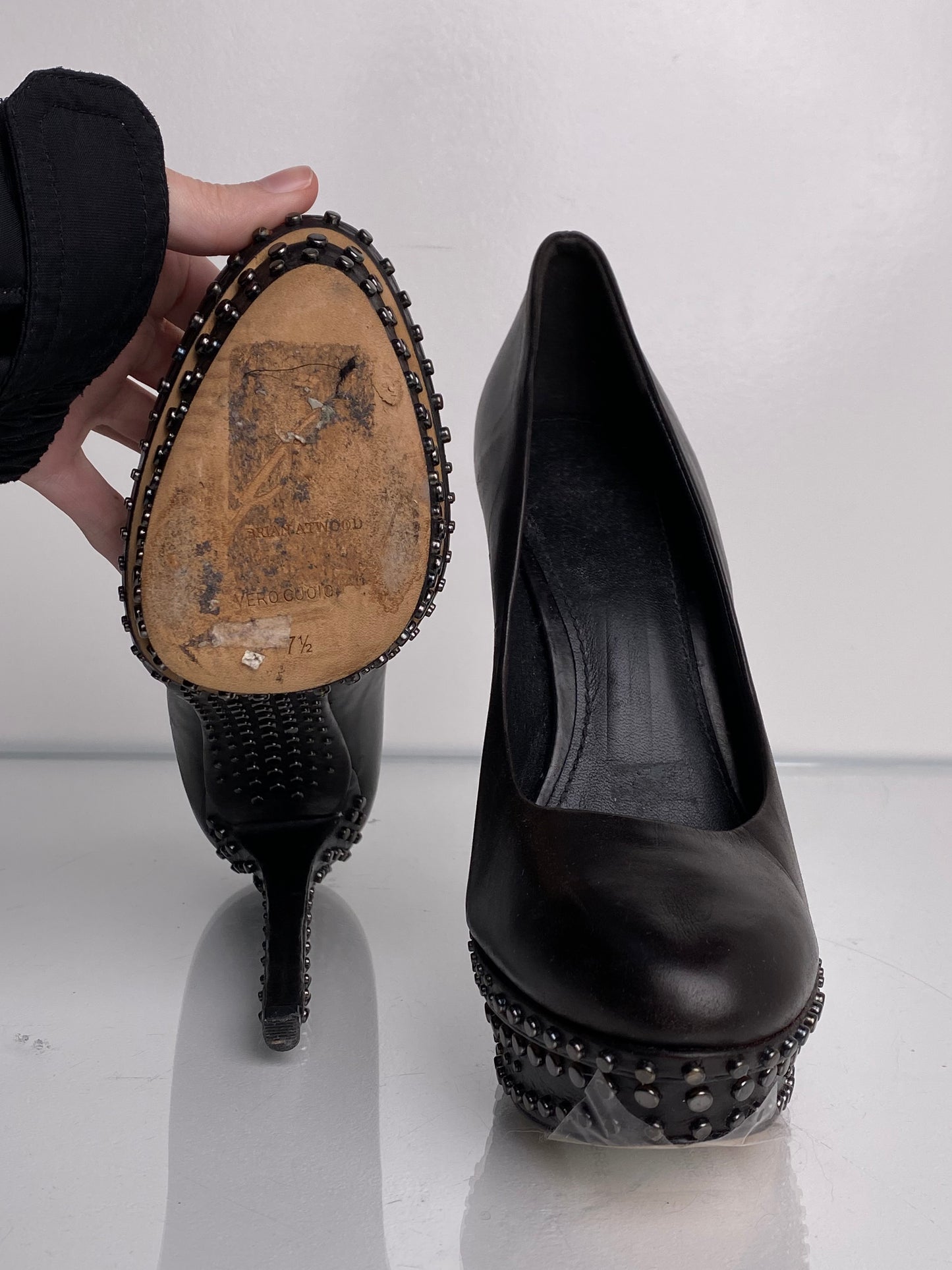 Brian Atwood Black Studded Heels, 7.5