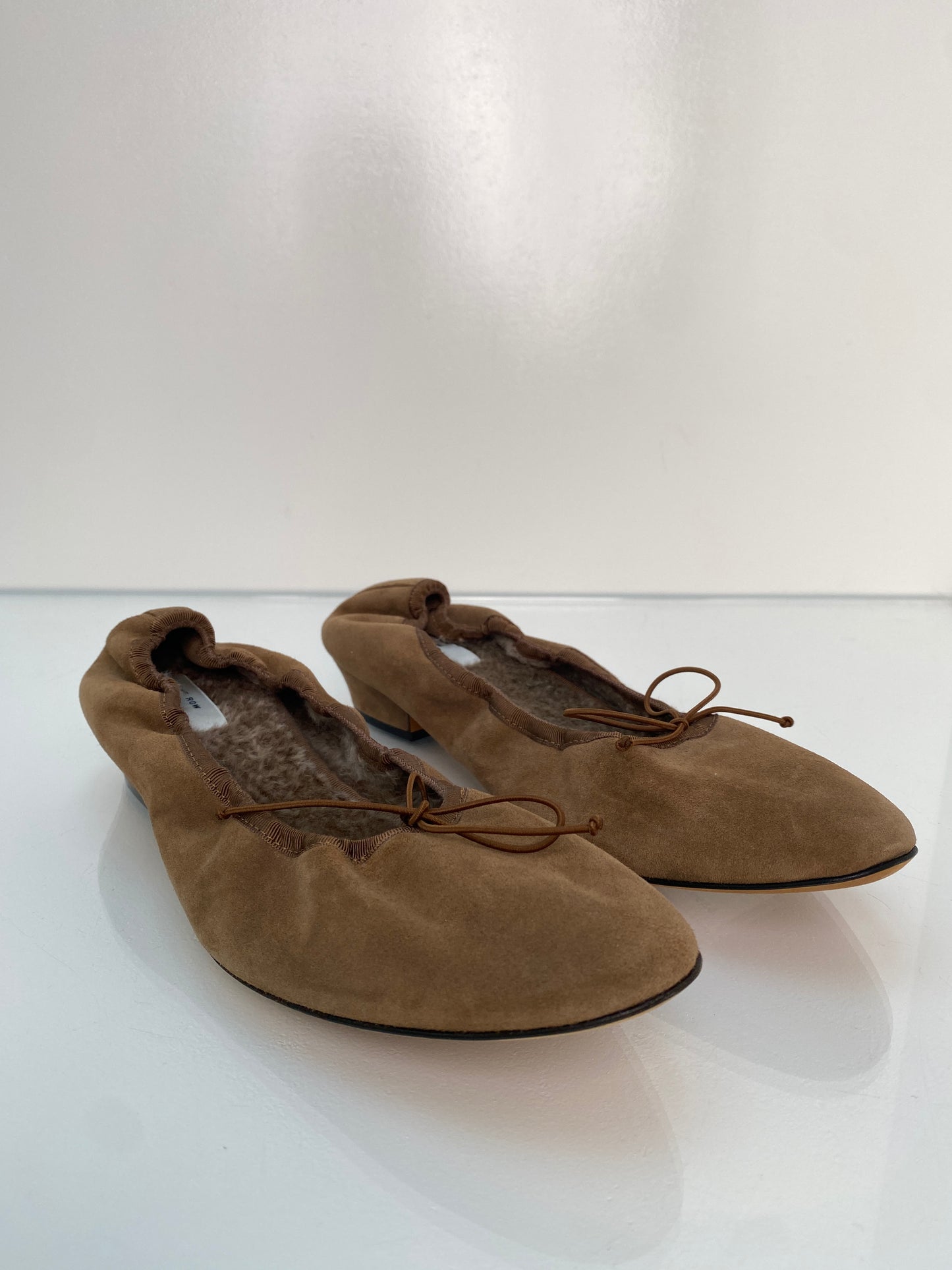 The Row Suede Fur Lined Ballet Flats, 38.5