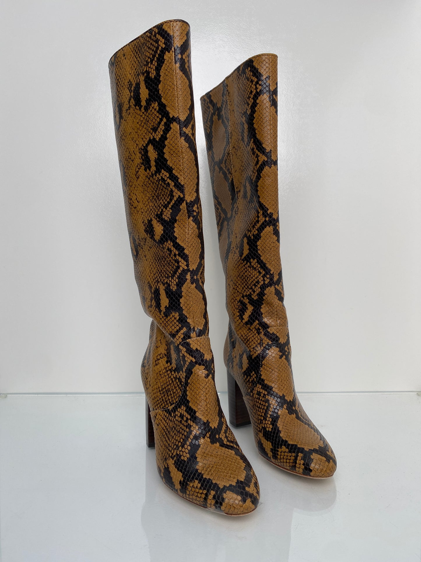 Loeffler Randall Brown & Black Snakeprint Tall Boots, 5