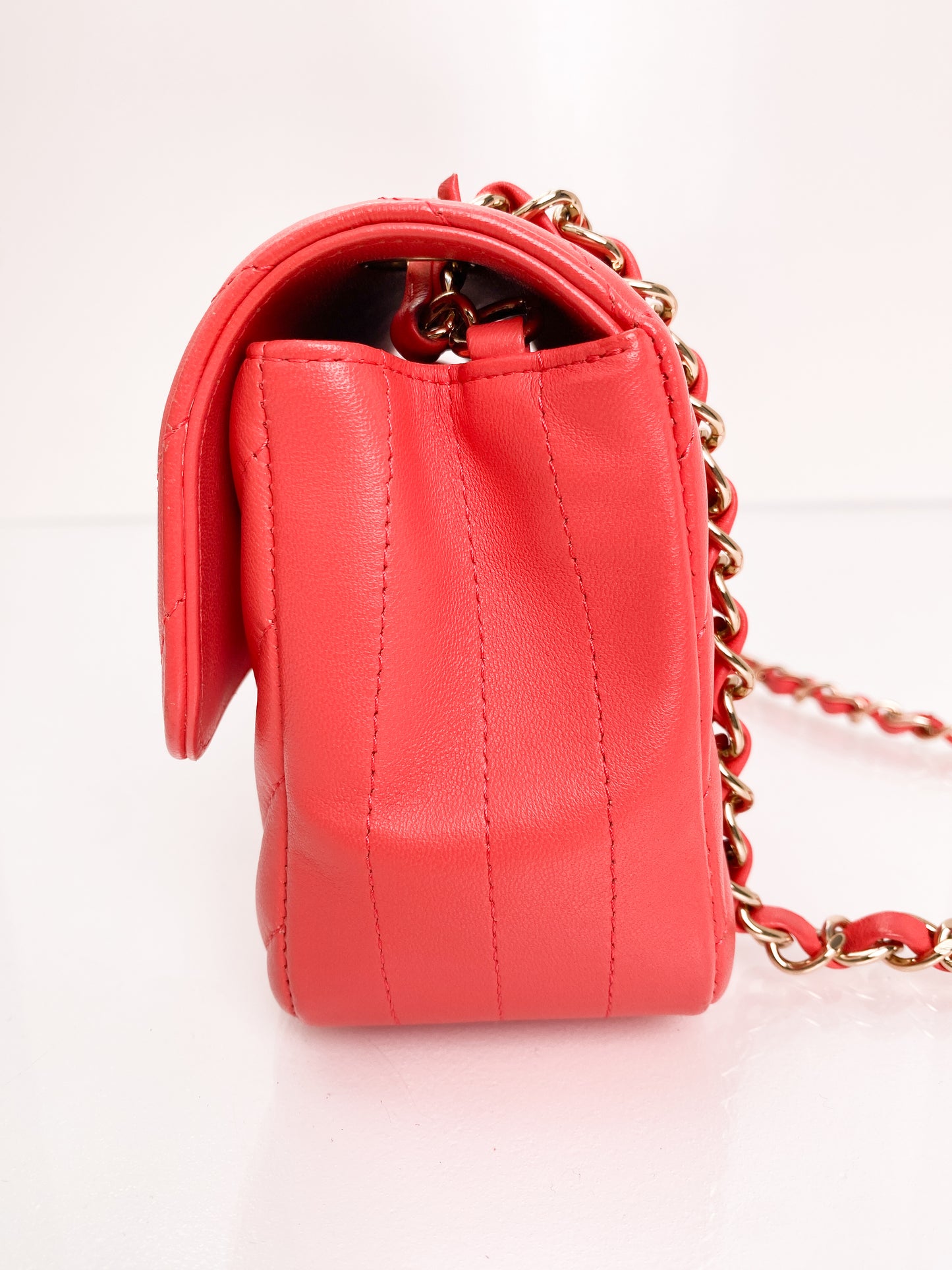 Chanel Classic Mini Rect Orange/Red Chevron LGHW