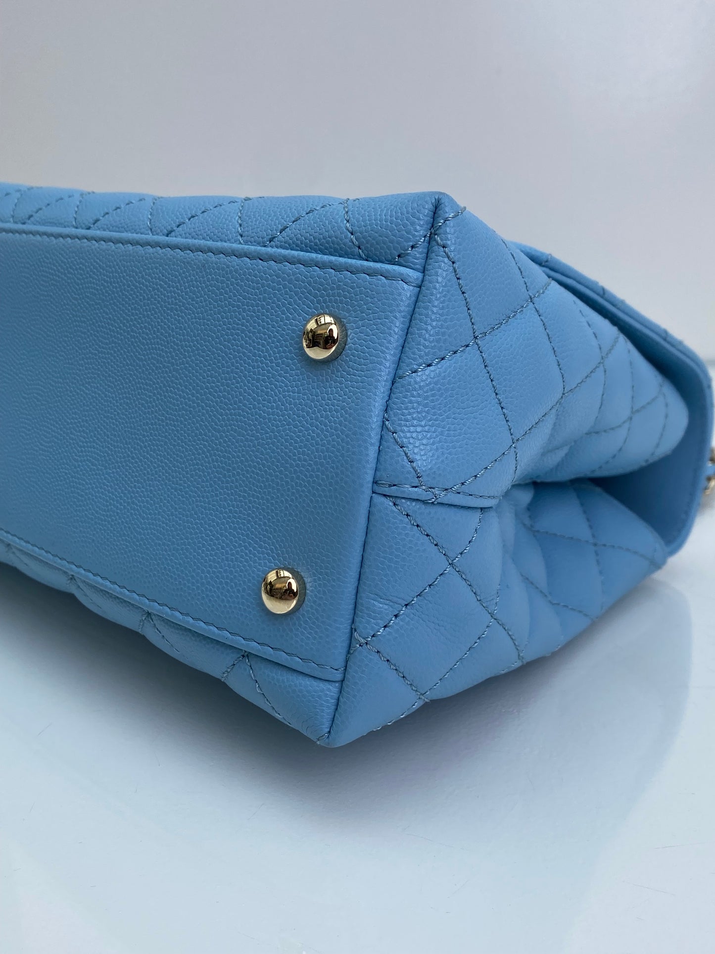 Chanel Coco Handle Medium Baby Blue Chain Detail GHW