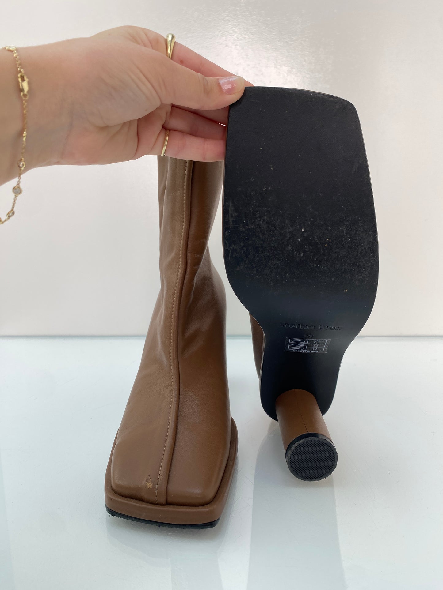 Reike Nen Brown Leather Square Toe Boots, 38