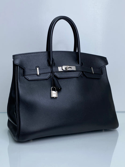 Hermes Birkin 35 Black Evercalf PHW #B