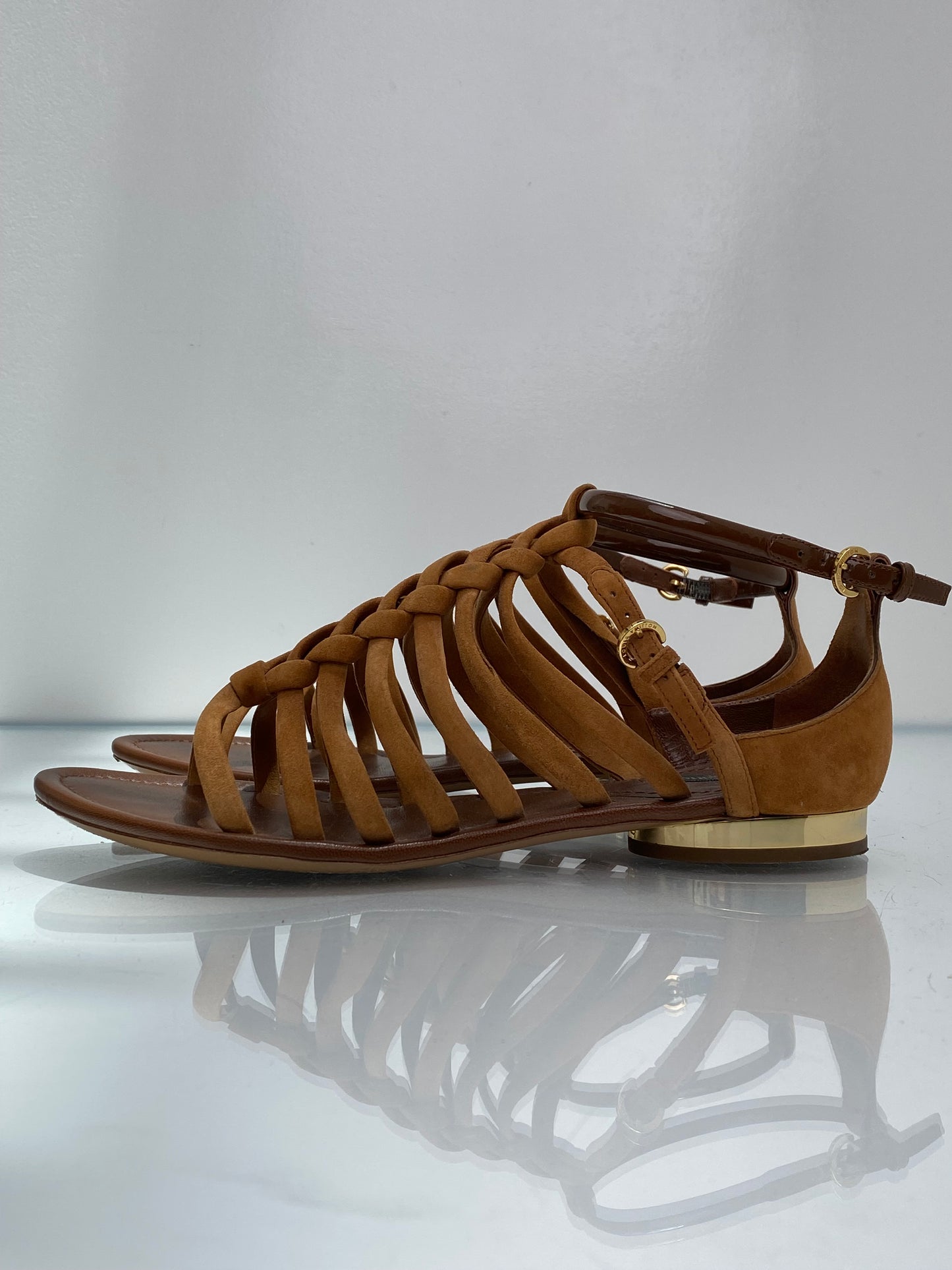 Louis Vuitton Brown Suede Braided Sandals, 39