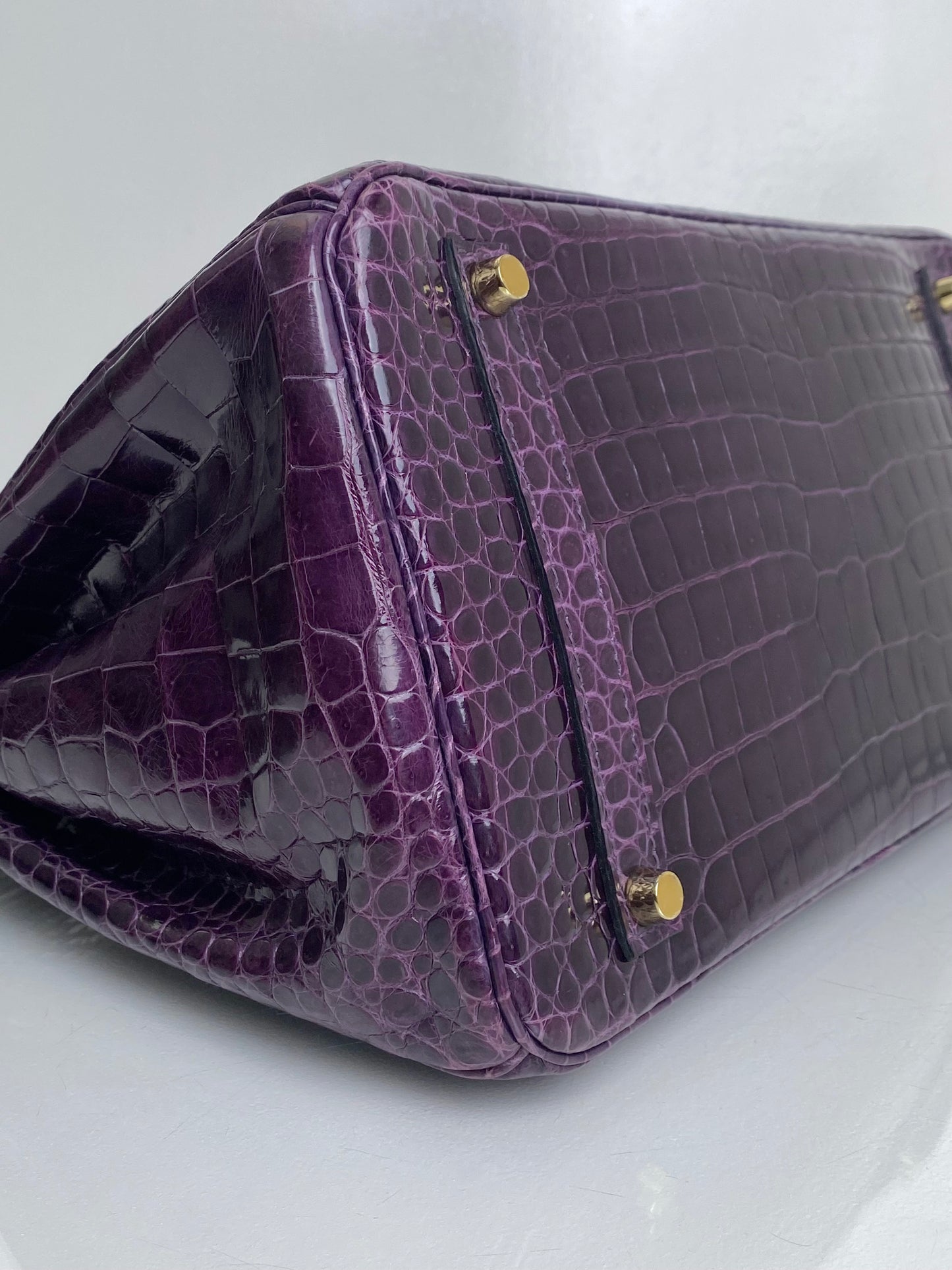 Hermes Birkin 35 Amethyst Shiny Porosus GHW #O