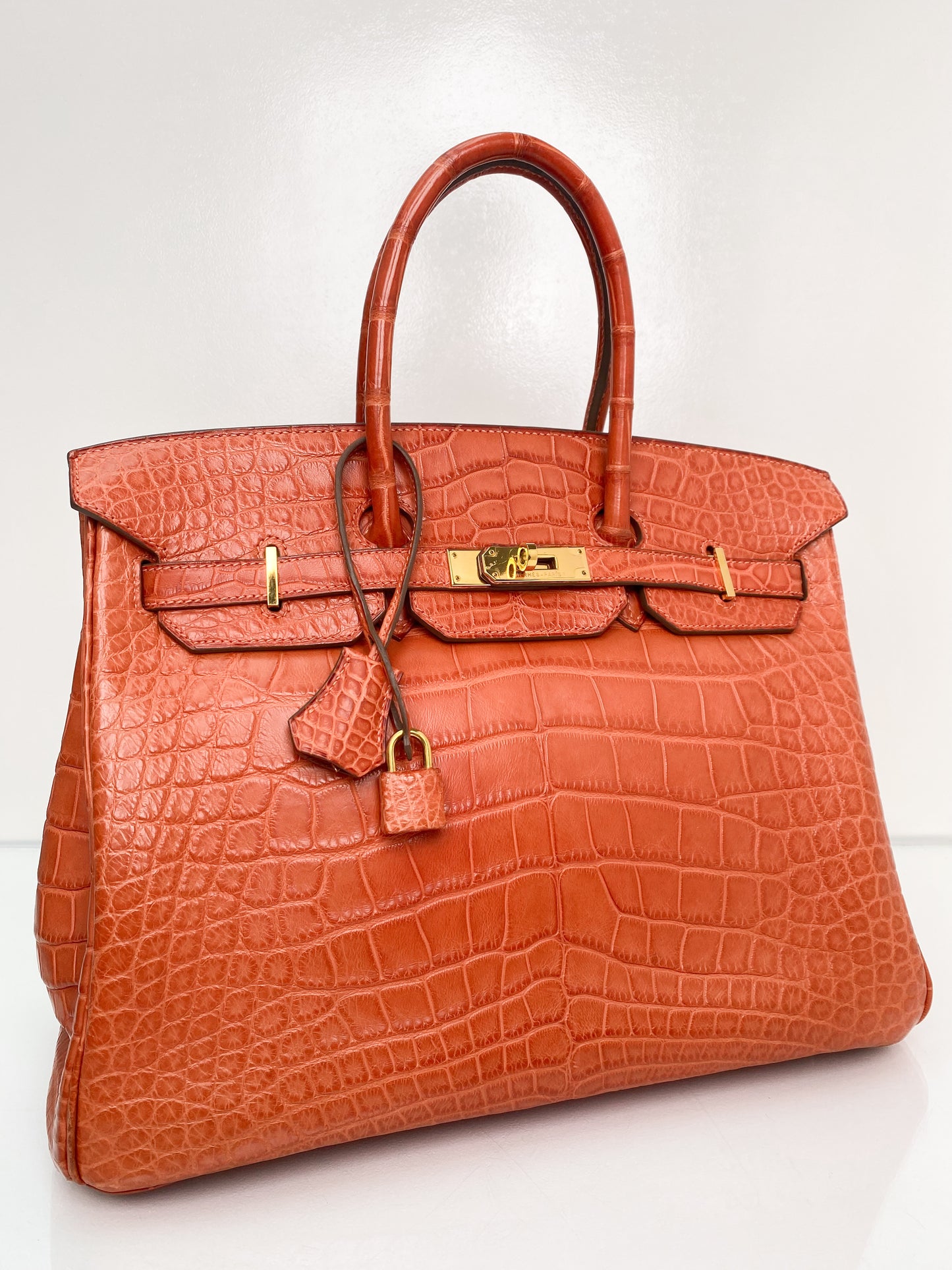 Hermes Birkin 35 Orange Matte Niloticus Croc GHW #O