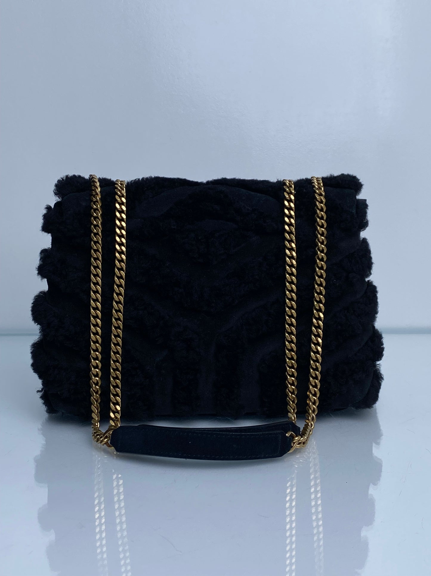 Saint Laurent Black Suede/Shearling Lou Lou Small Bag GHW