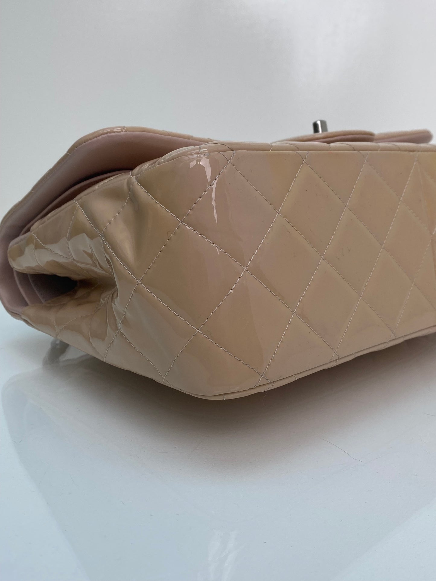 Chanel Classic Jumbo Nude Patent Double Flap Bag SHW