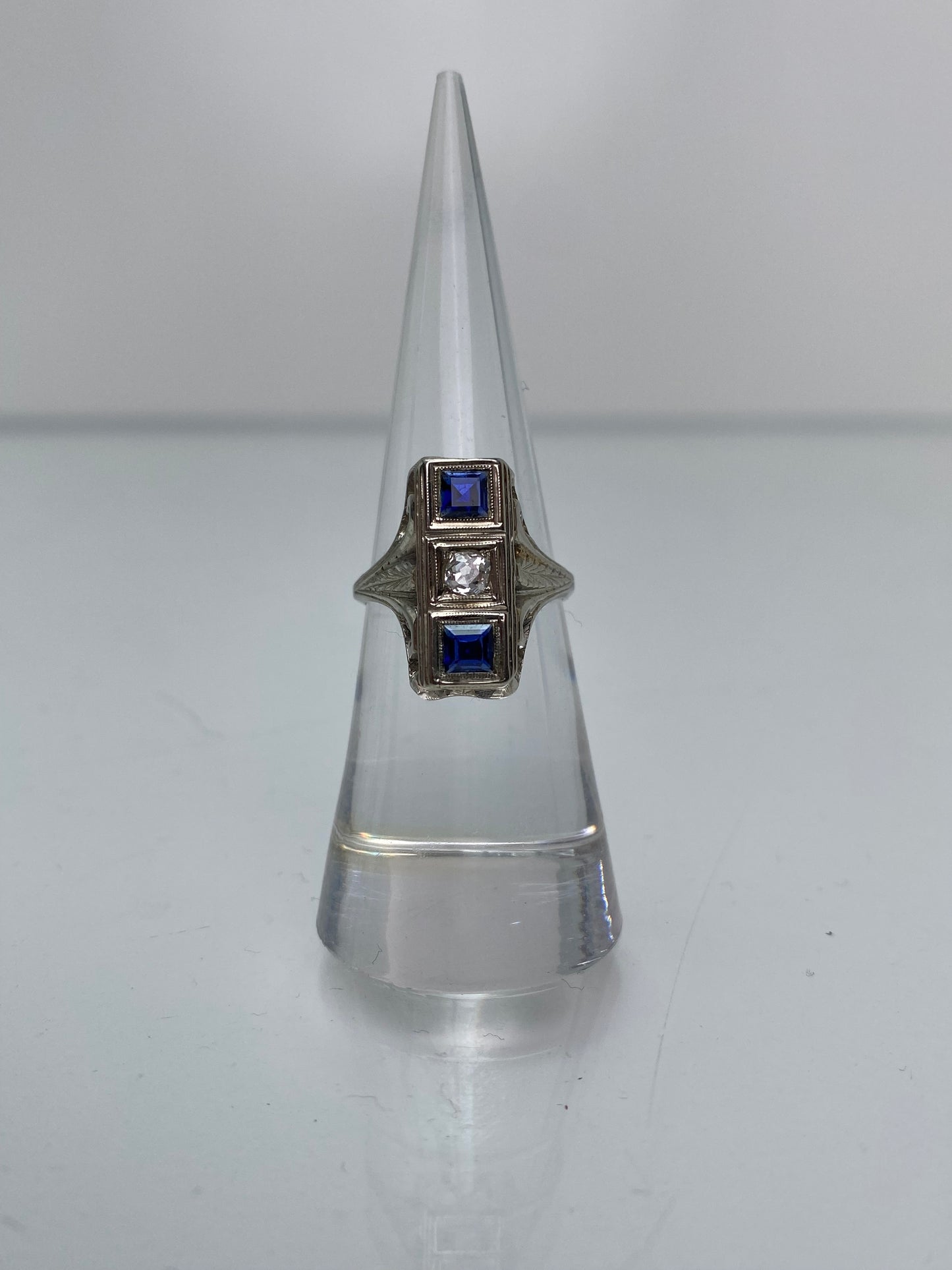 Sapphire & Diamond Platinum Art Deco Ring sz 5.5