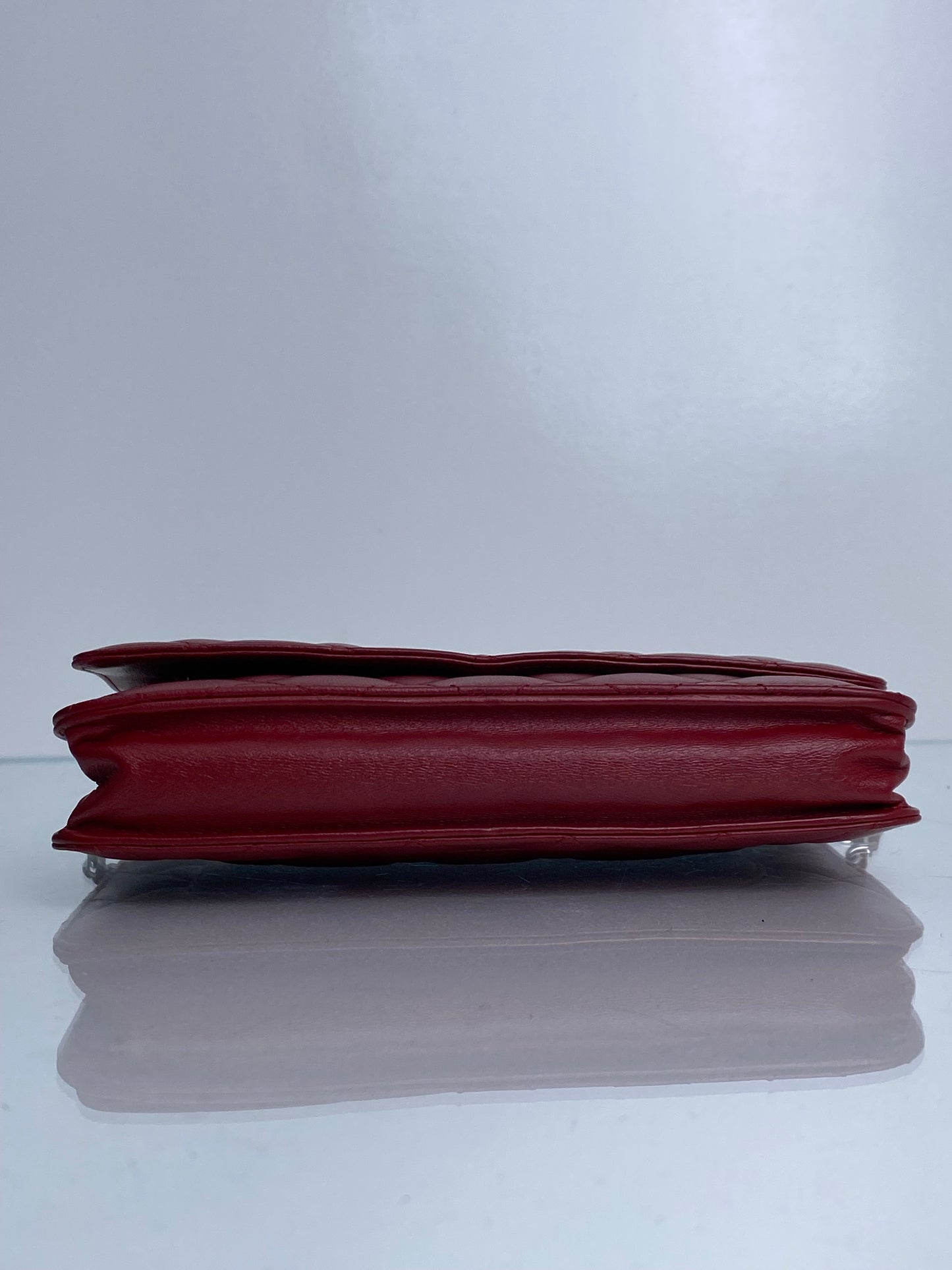 Chanel Red Lambskin Leather Wallet on Chain SHW