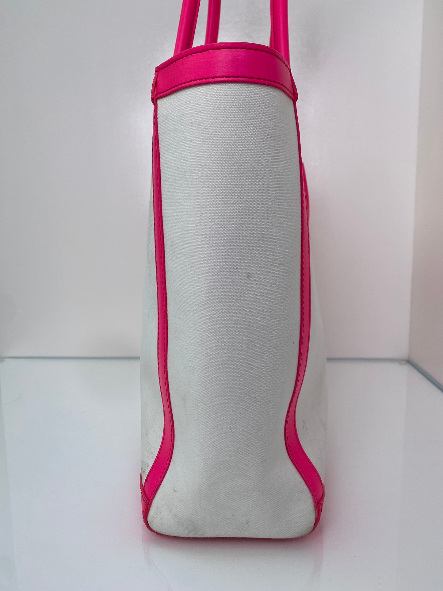 Balmain Neon Pink & White Canvas Army 42 Tote Bag (As Is)