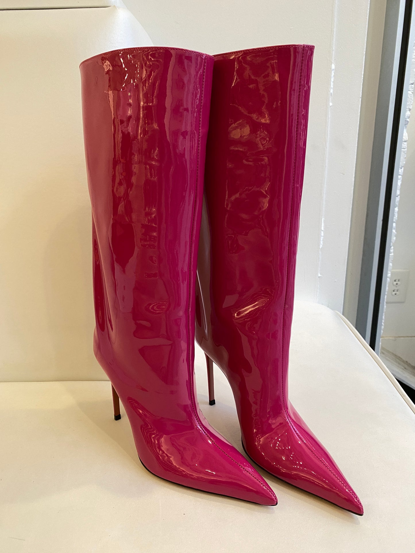 Amina Muaddi Magenta Boots