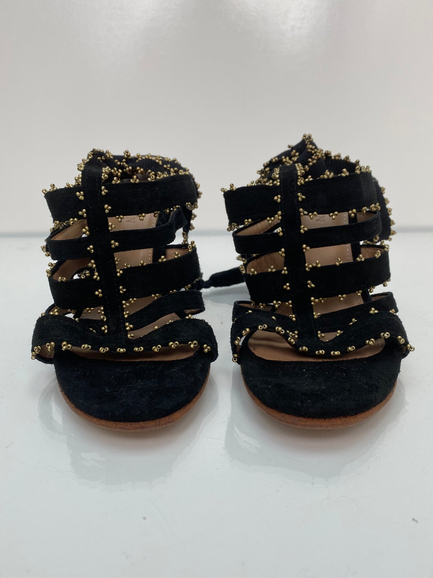 Ulla Johnson Black/Gold Suede Sandals, Size 39