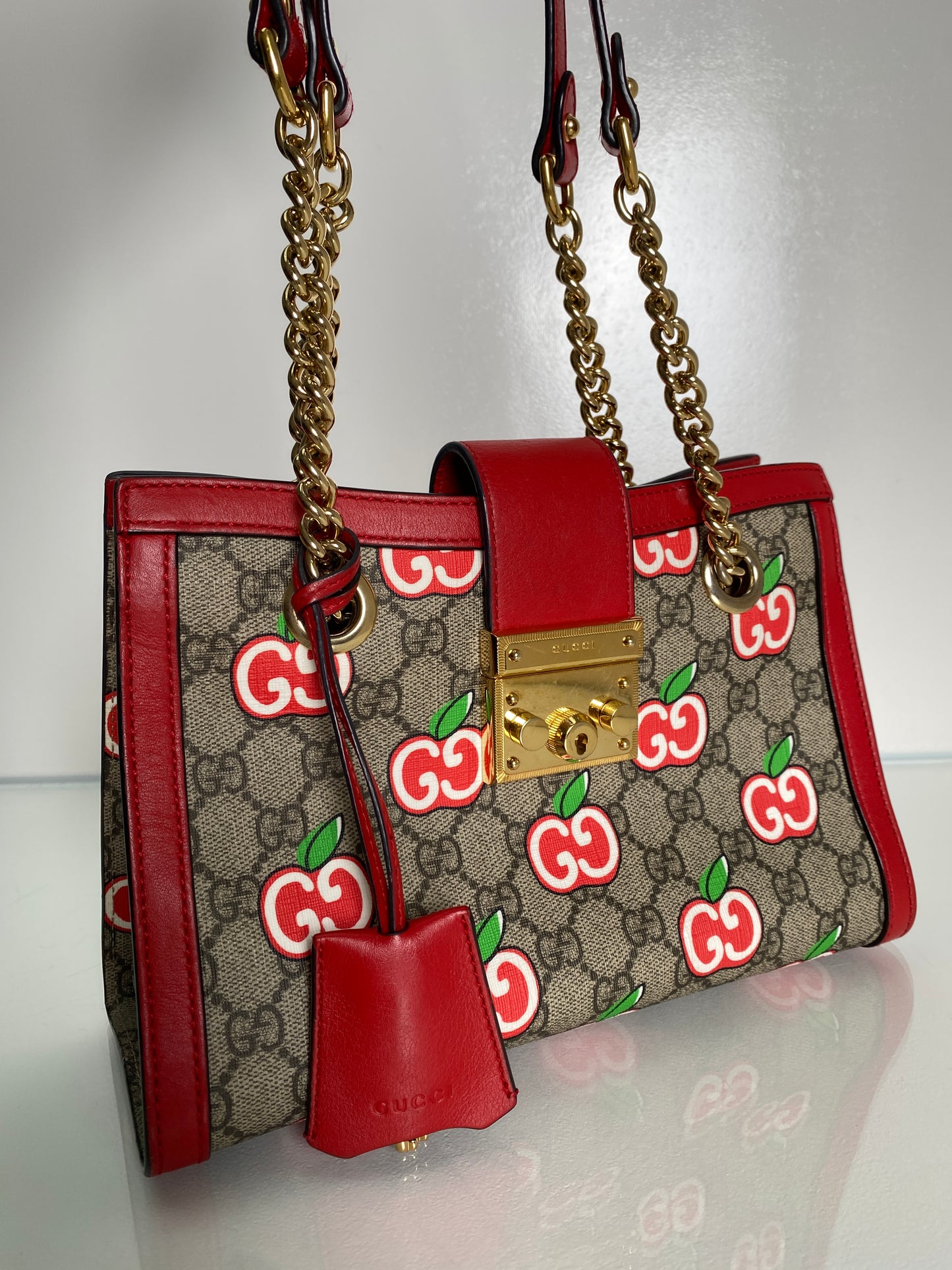 Gucci Red Supreme Apple Padlock Shoulder Bag GHW