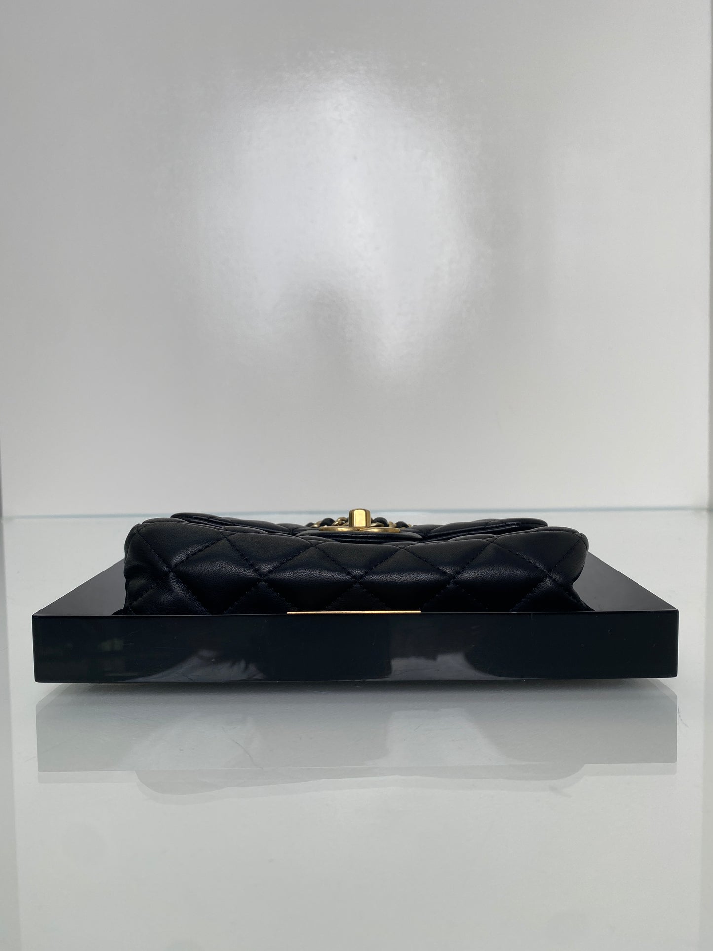 Chanel Black Lambskin 2014 Lambskin & Plexiglass "Collection Privee" Picture Frame Minaudière Bag GHW