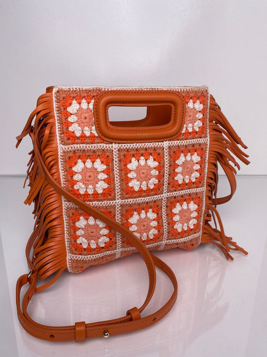 Maje Orange Crochet & Fringe Bag