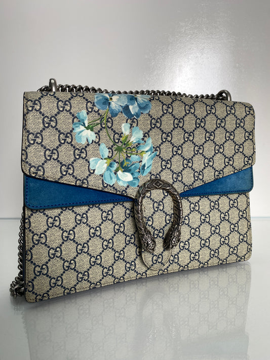 Gucci Blue Floral Supreme Dionysus Bag SHW