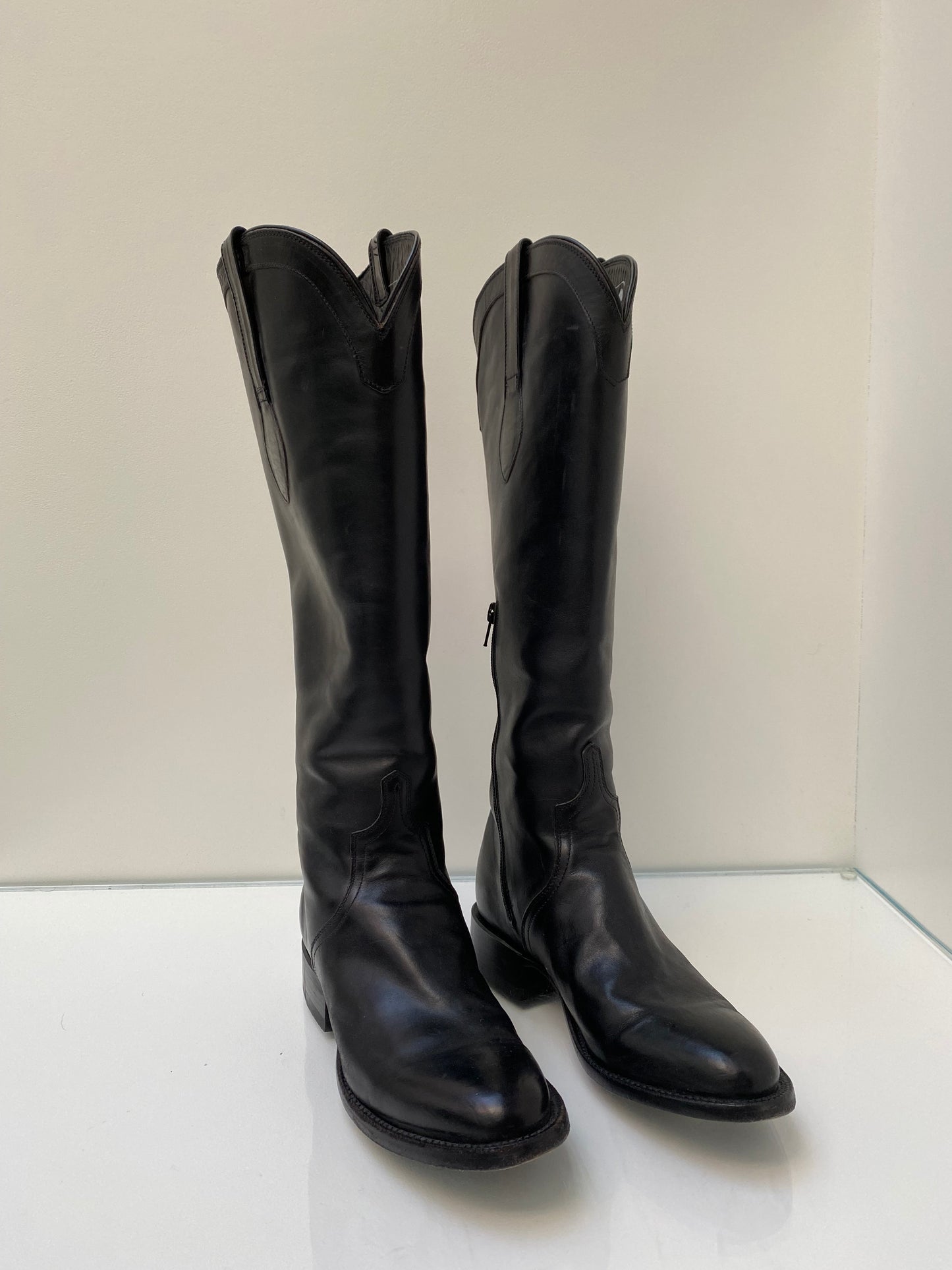 Luchese Black Leather Tall Boots, 6.5