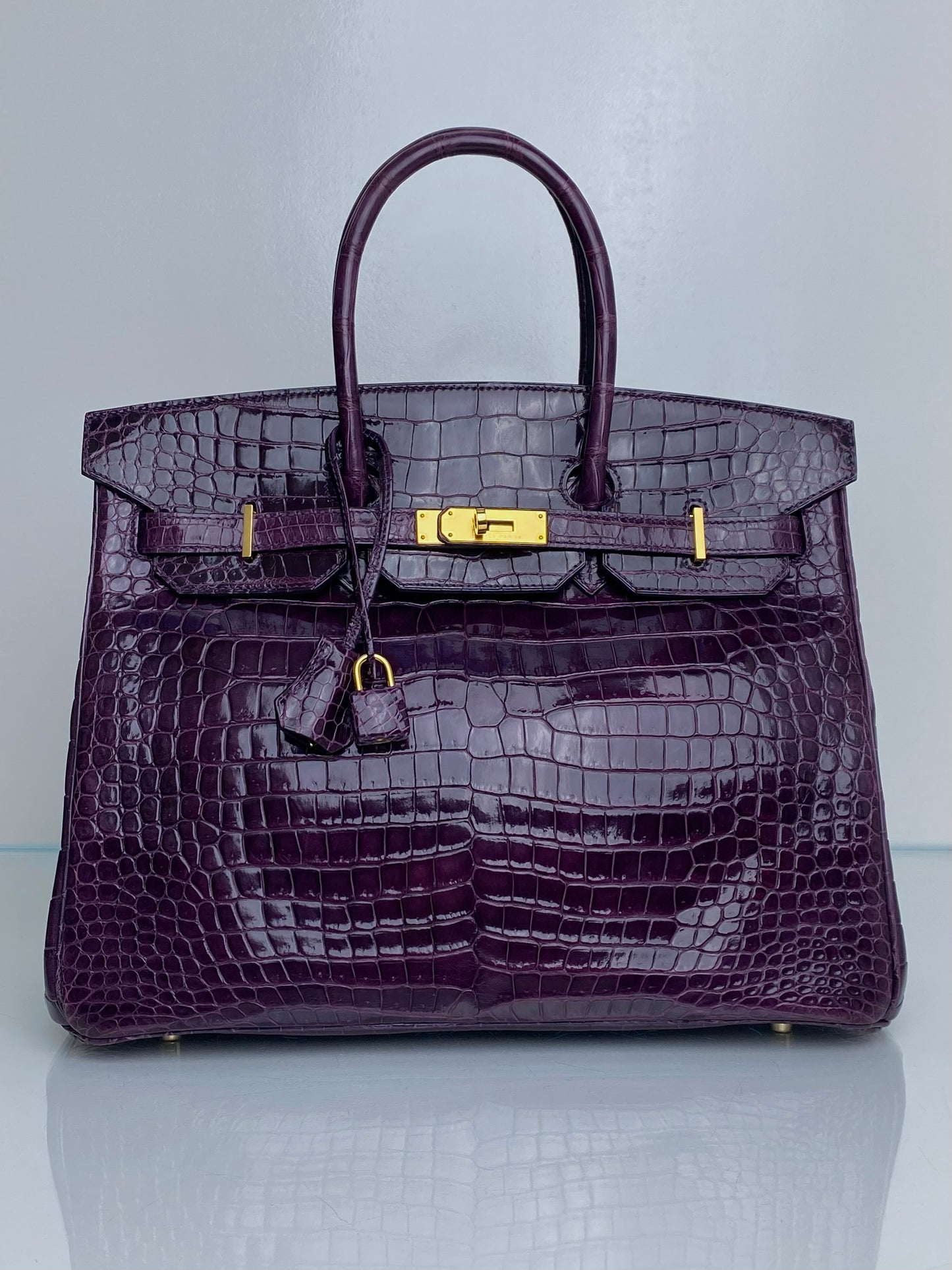 Hermes Birkin 35 Amethyst Shiny Porosus GHW #O