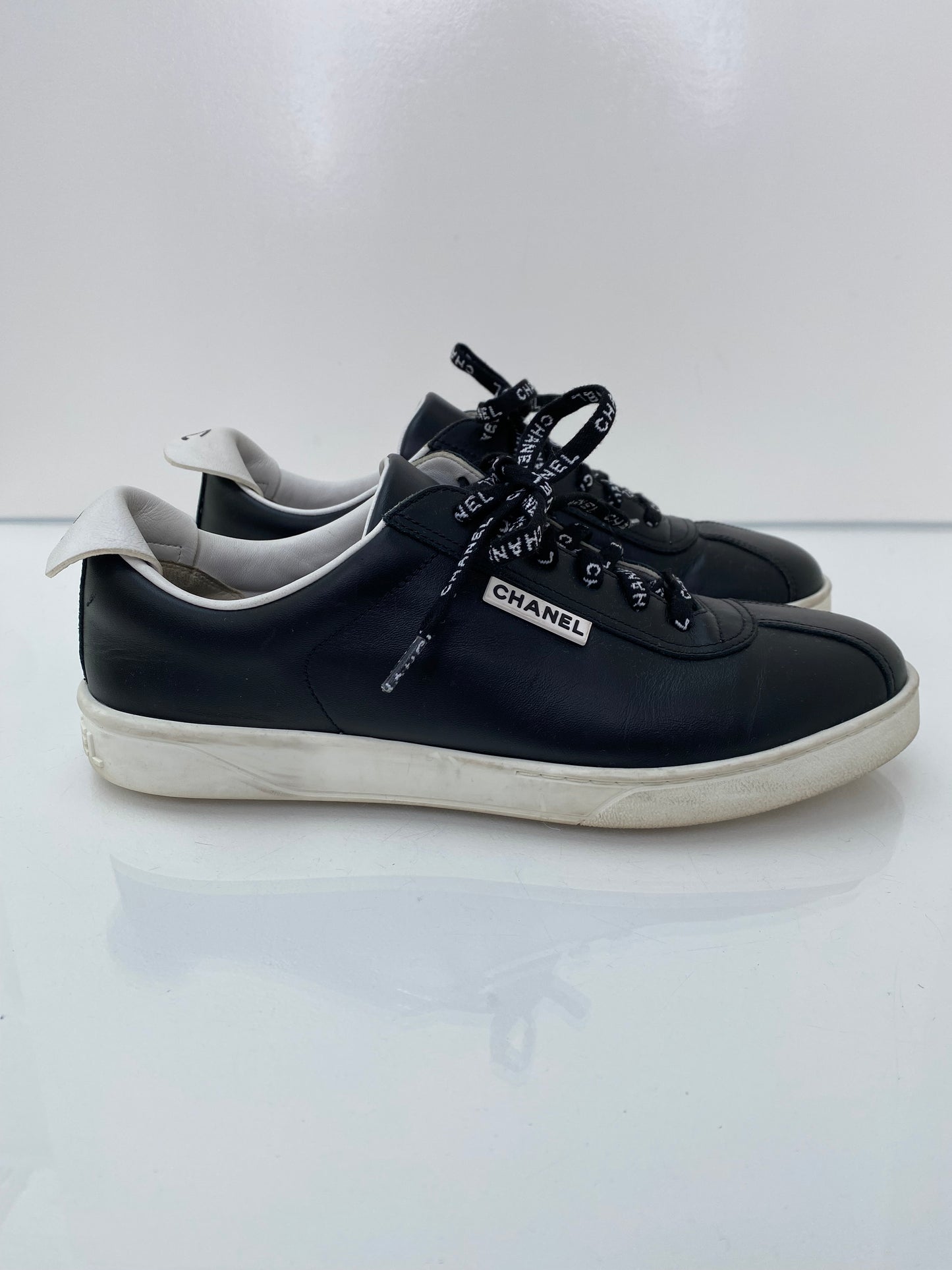 Chanel Black and White CC Logo Sneakers 40