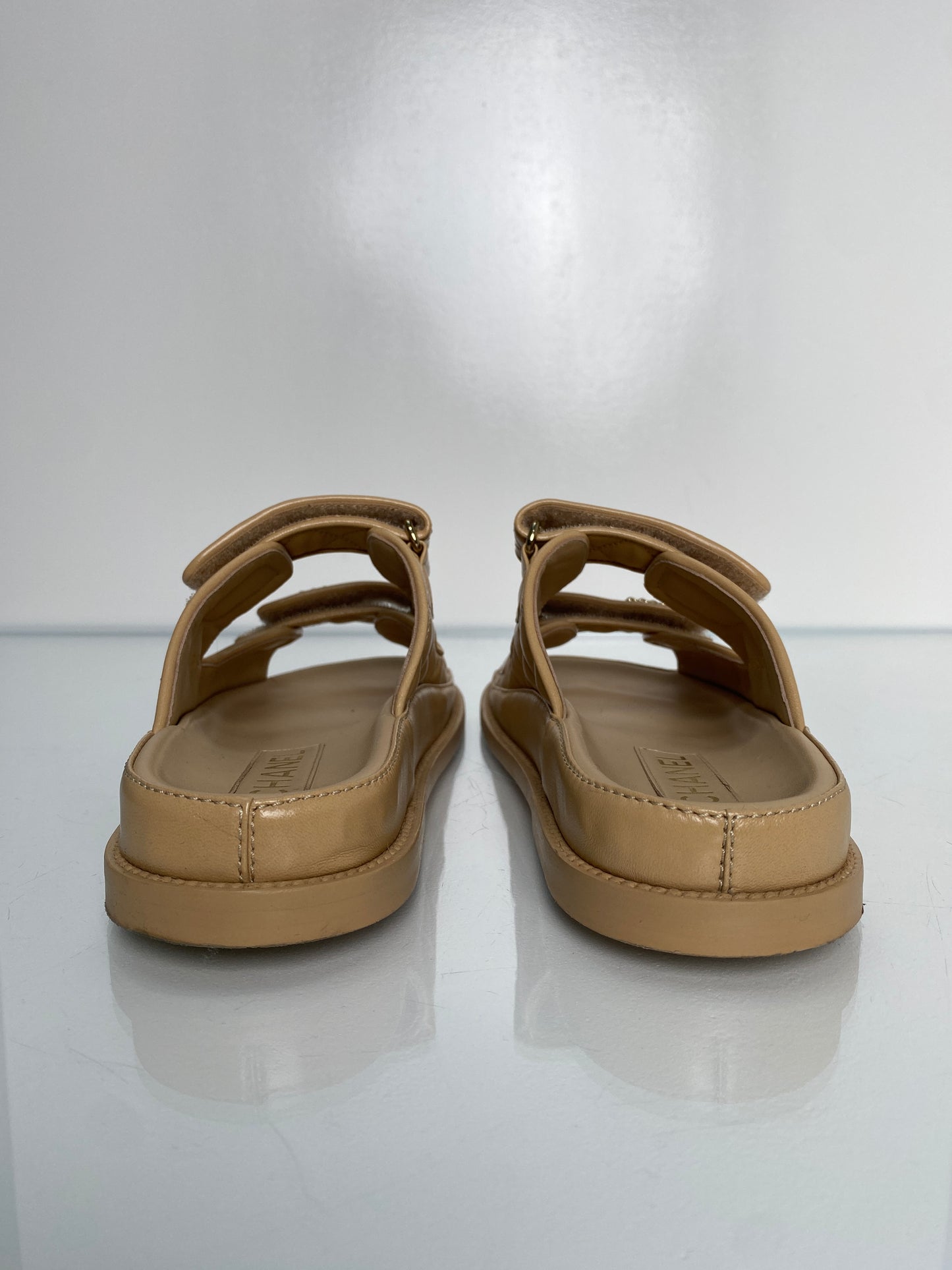 Chanel Beige Lambskin CC Dad Sandals, 37