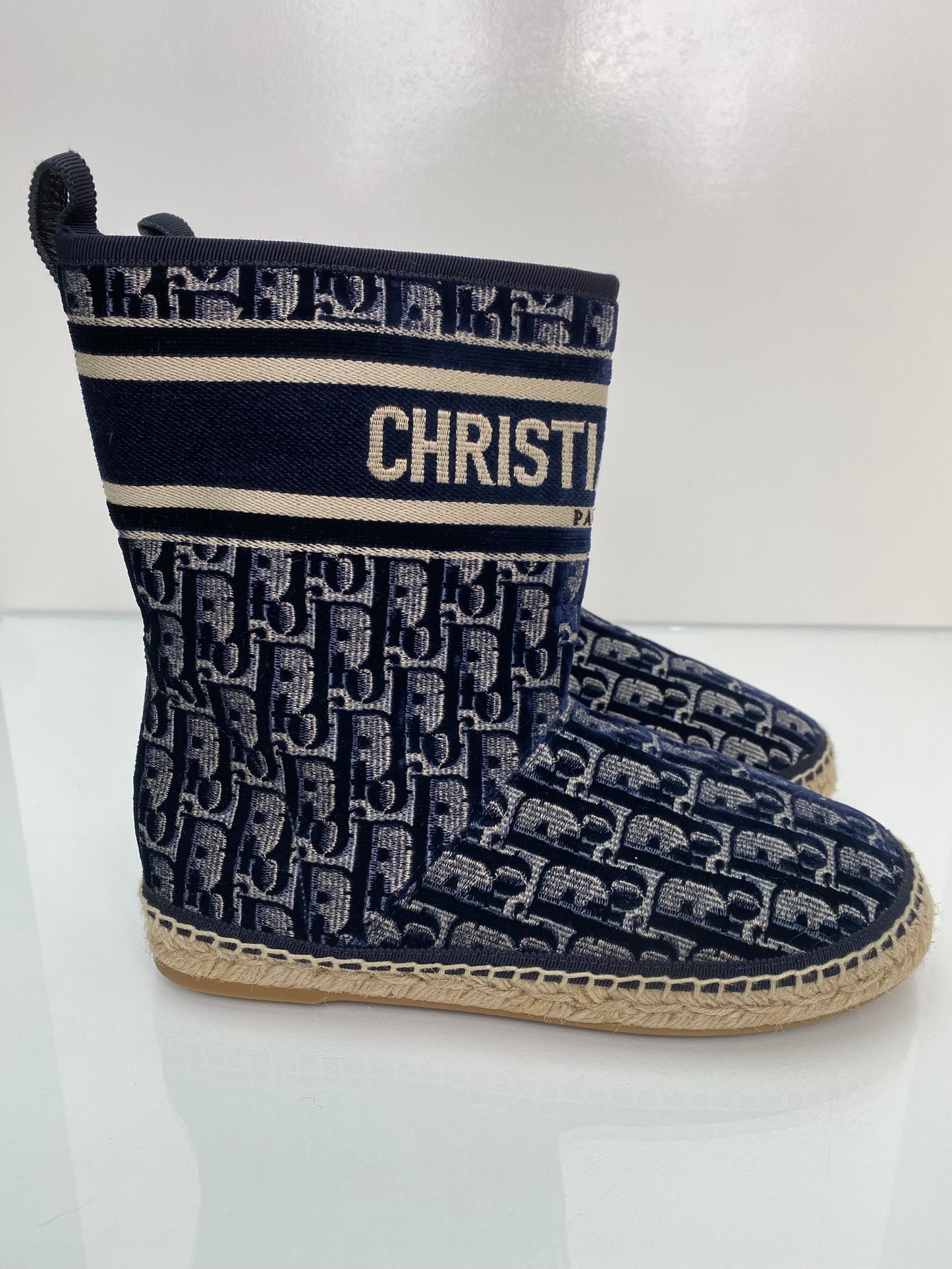 Dior Navy Velvet Oblique Granville Espadrille Boots, 38.5