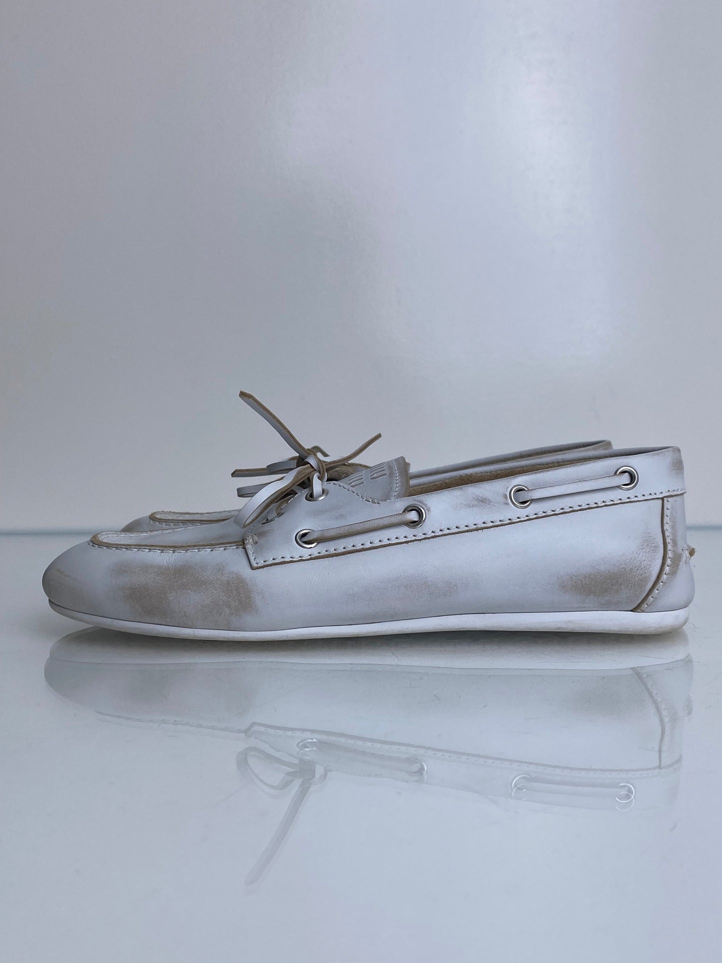 Miu Miu White Boat Shoes, 39