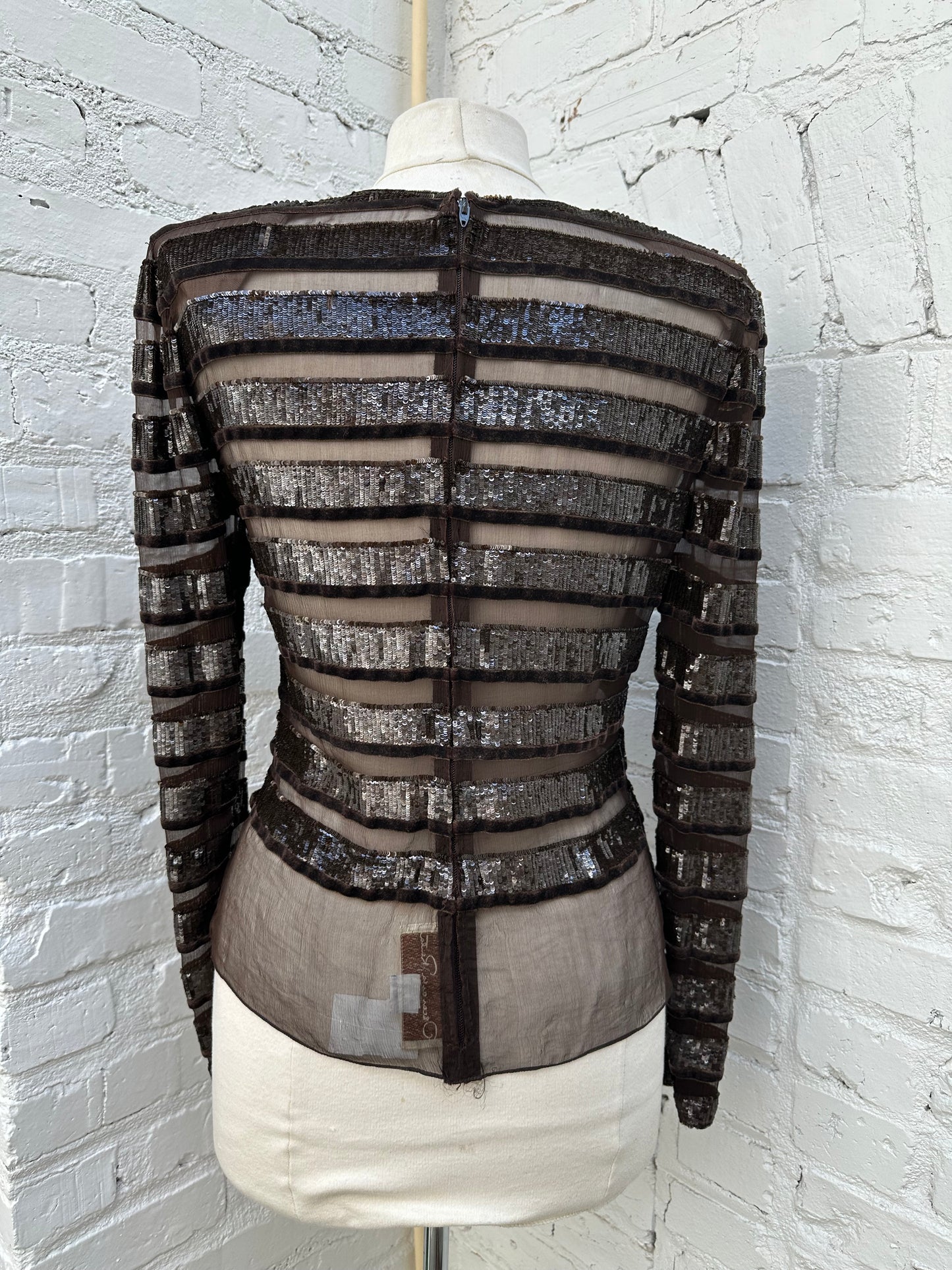 Oscar de la Renta Brown Sequin Blouse 6