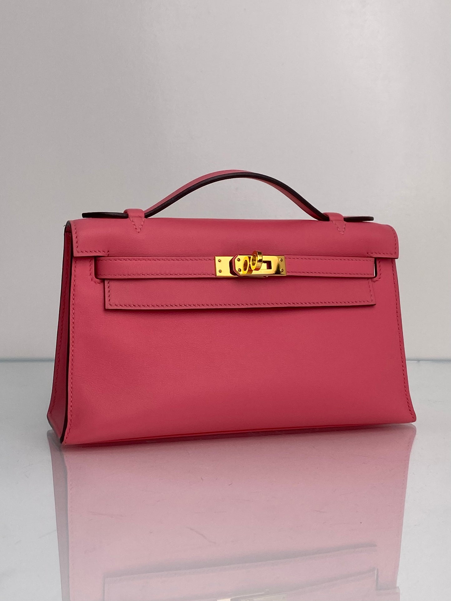 Hermes Kelly Pochette Rose Azalee Swift GHW #A