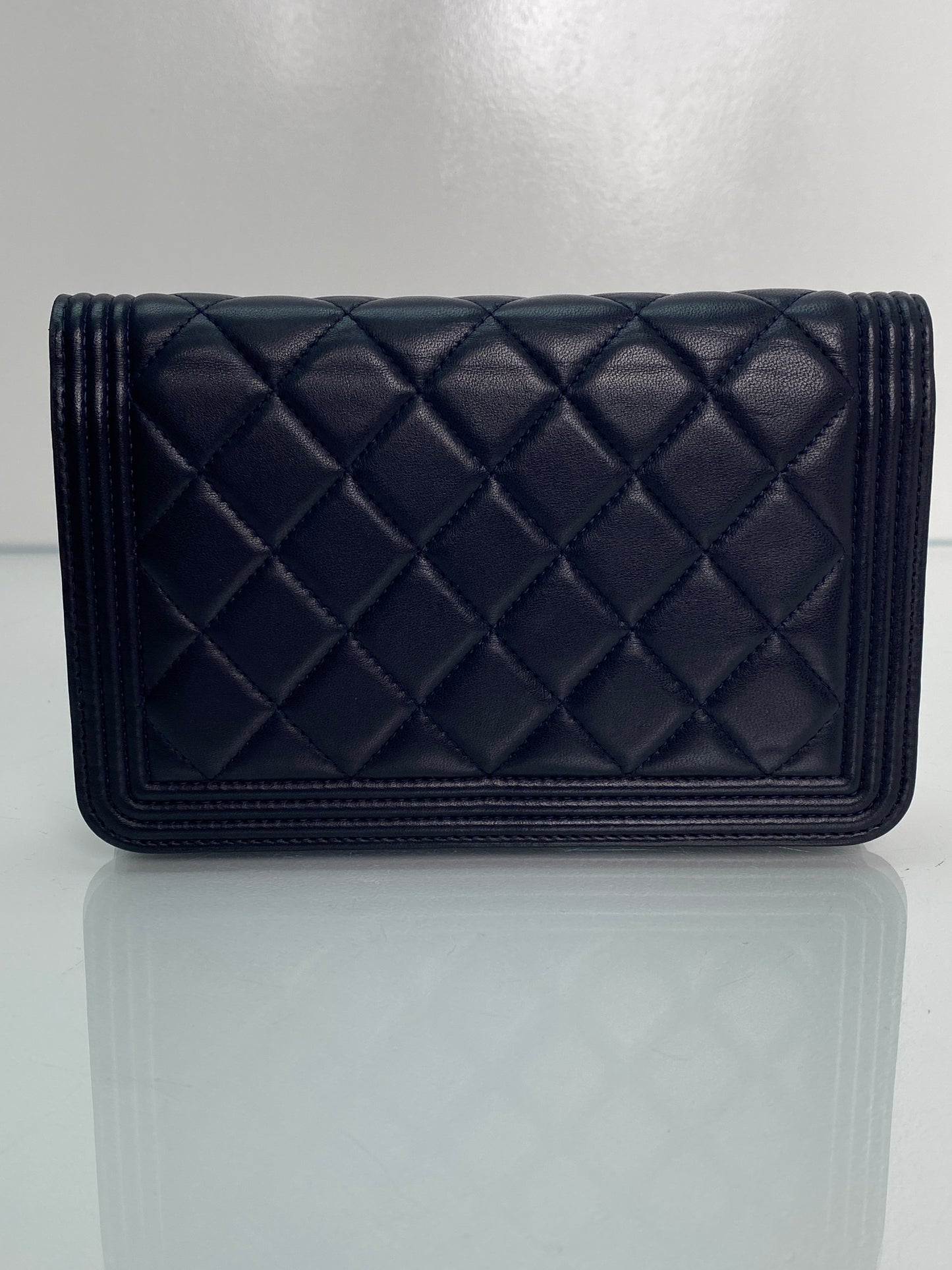 Chanel Midnight Blue Lambskin Boy Wallet On Chain SHW #21