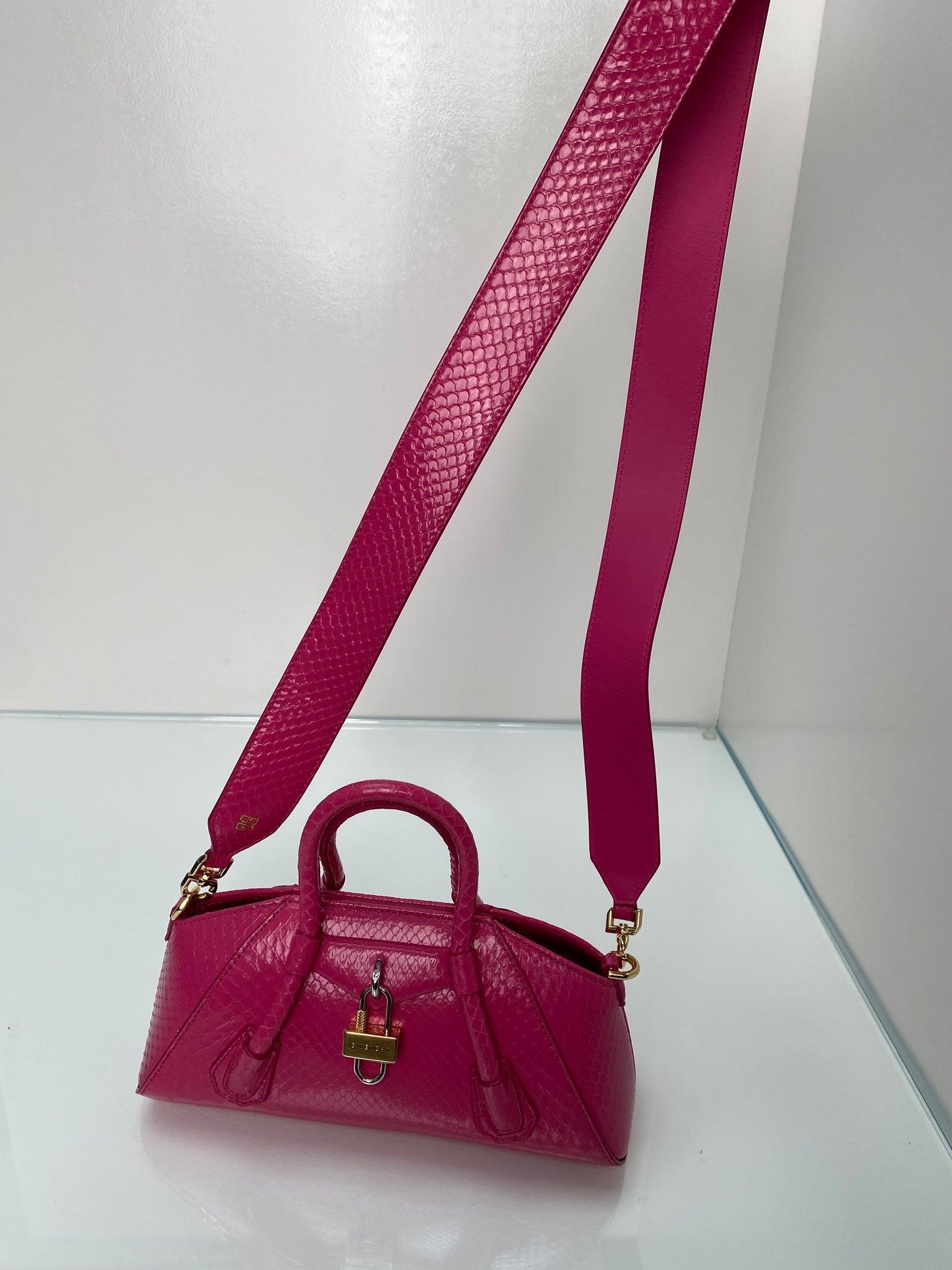 Givenchy Mini Antigona Stretch Pink Snakeprint Bag GHW