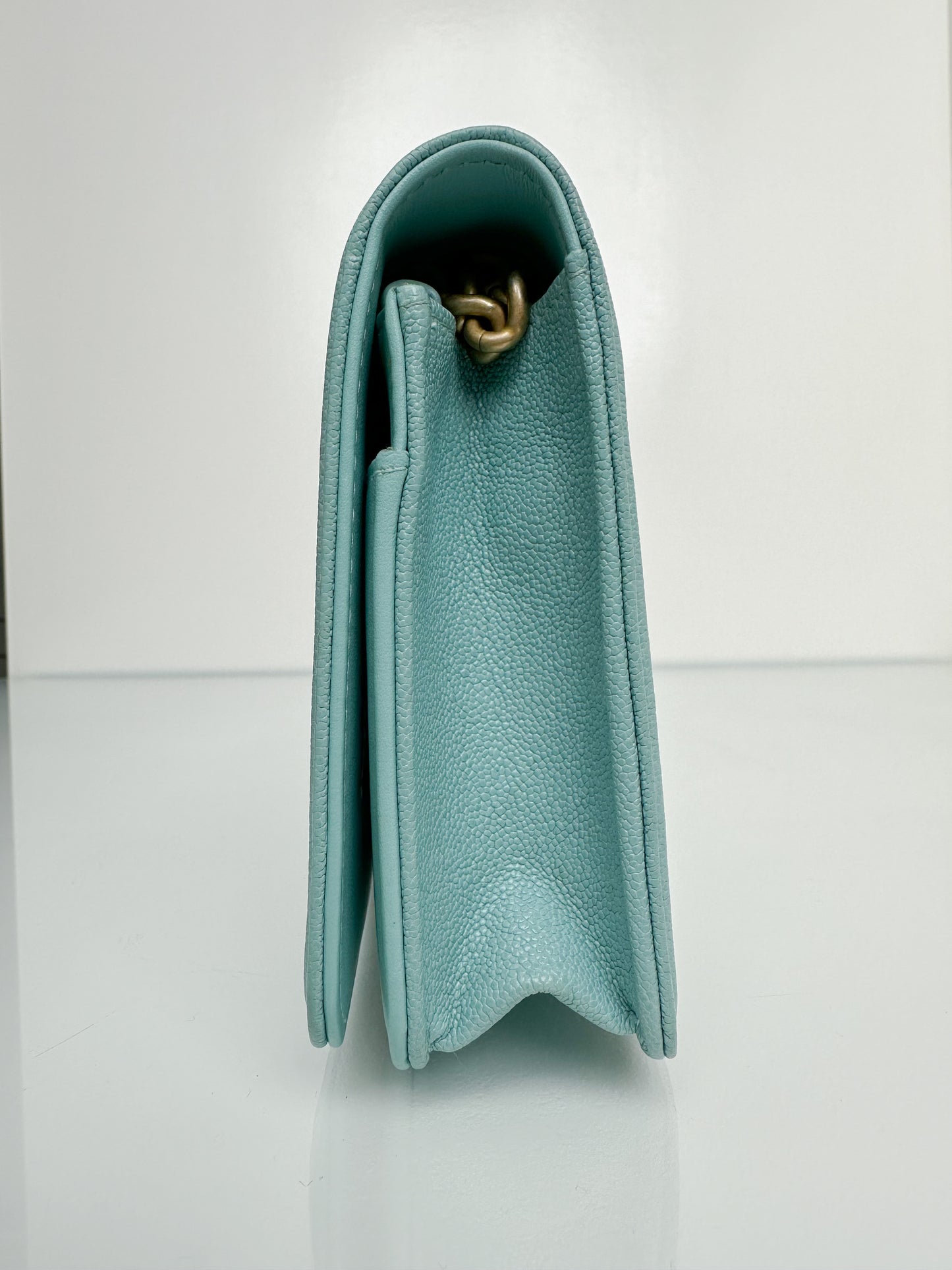 Chanel Tiffany Blue Caviar Boy Wallet on Chain GHW