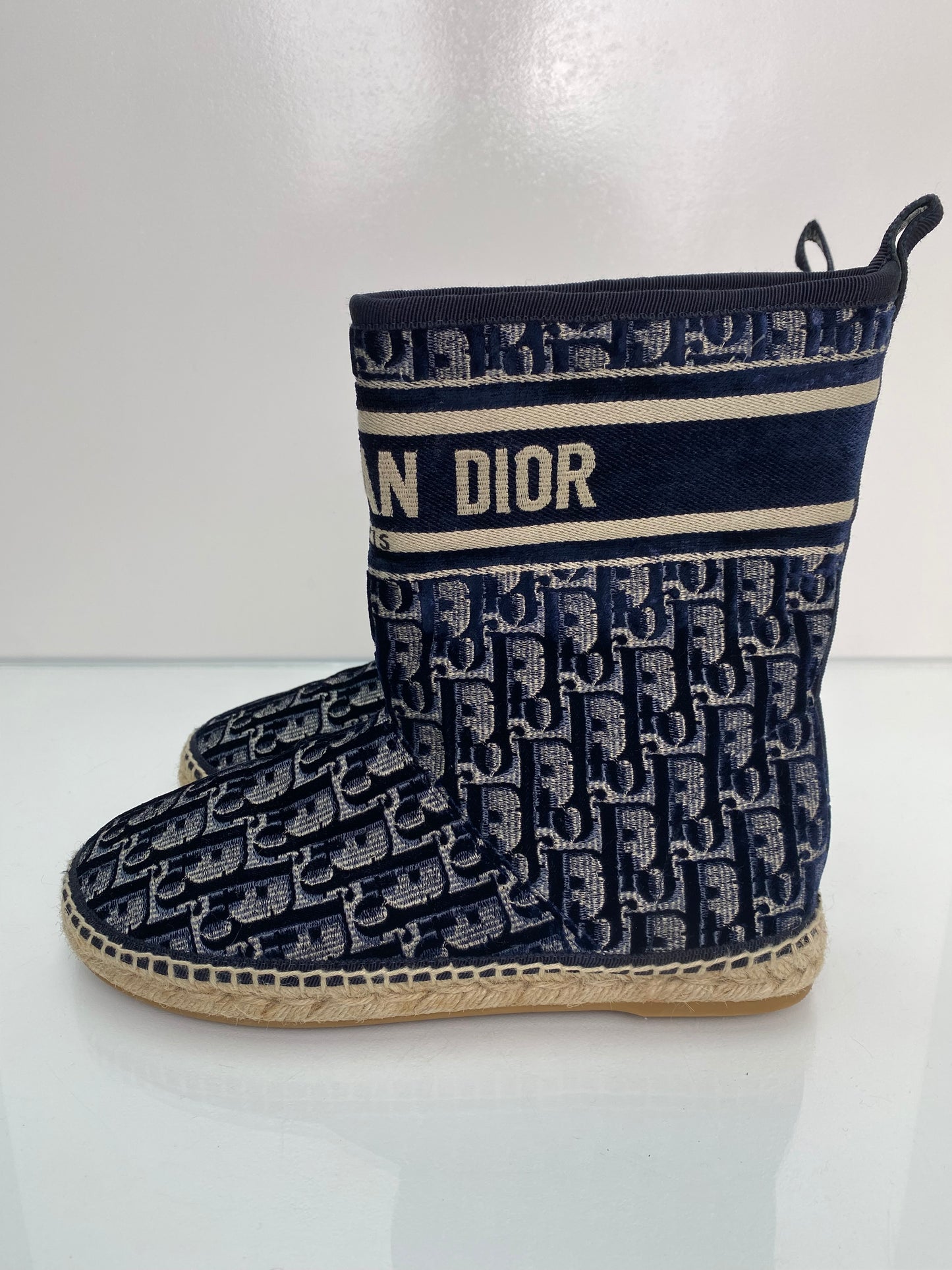 Dior Navy Velvet Oblique Granville Espadrille Boots, 38.5