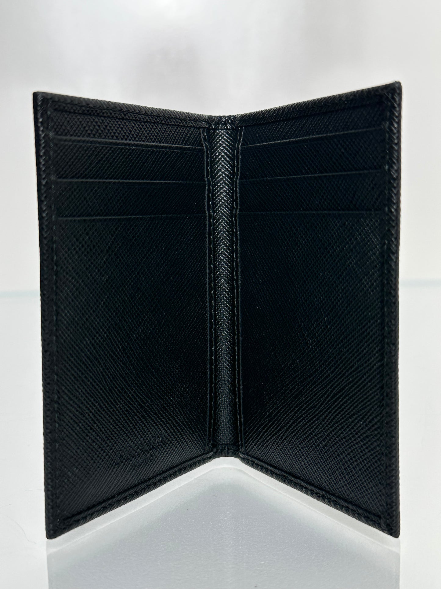 Prada Black Saffiano Slim Bifold Cardholder SHW