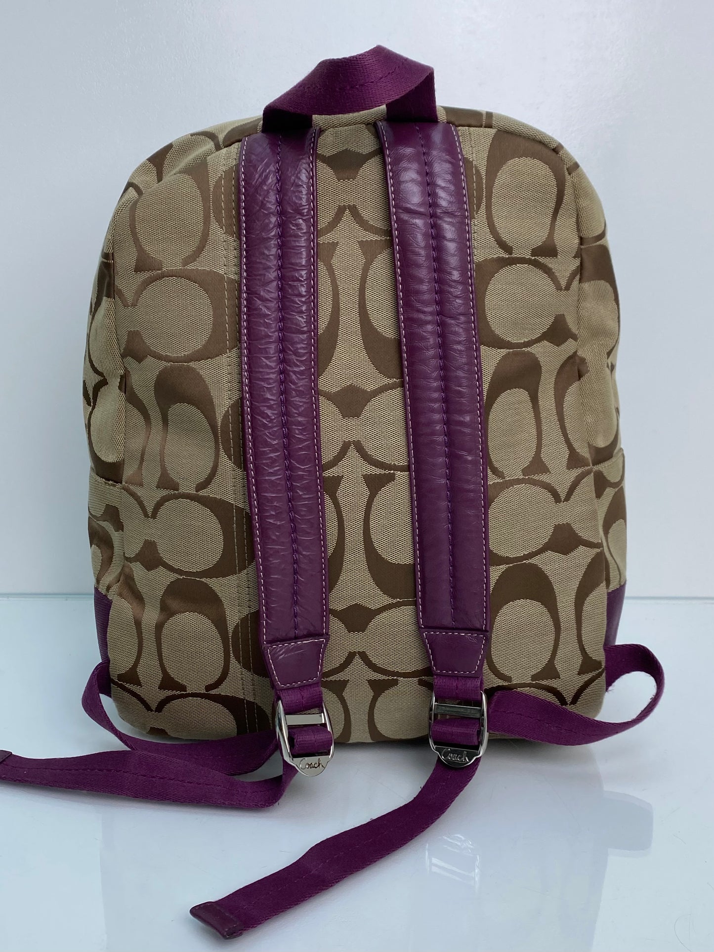 Coach Brown Canvas & Purple Leather Backpack