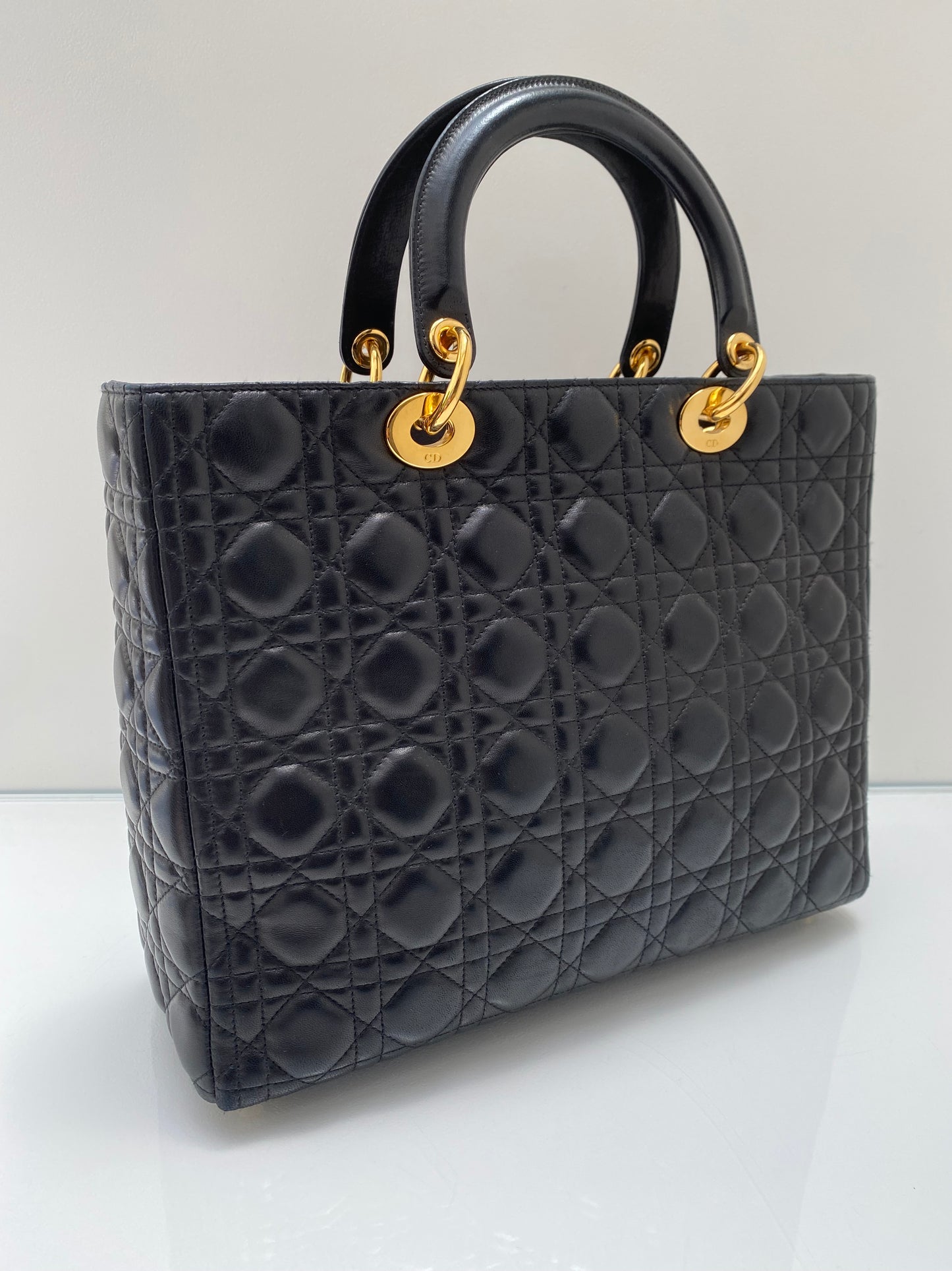 Dior Black Cannage Lambskin Large Lady Dior Bag GHW