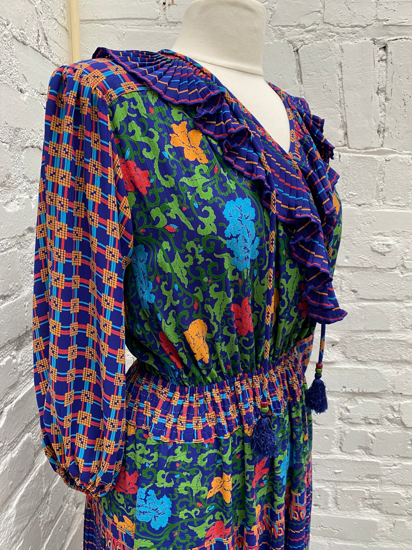 Diane Fres Navy, Orange & Red Floral Dress, S
