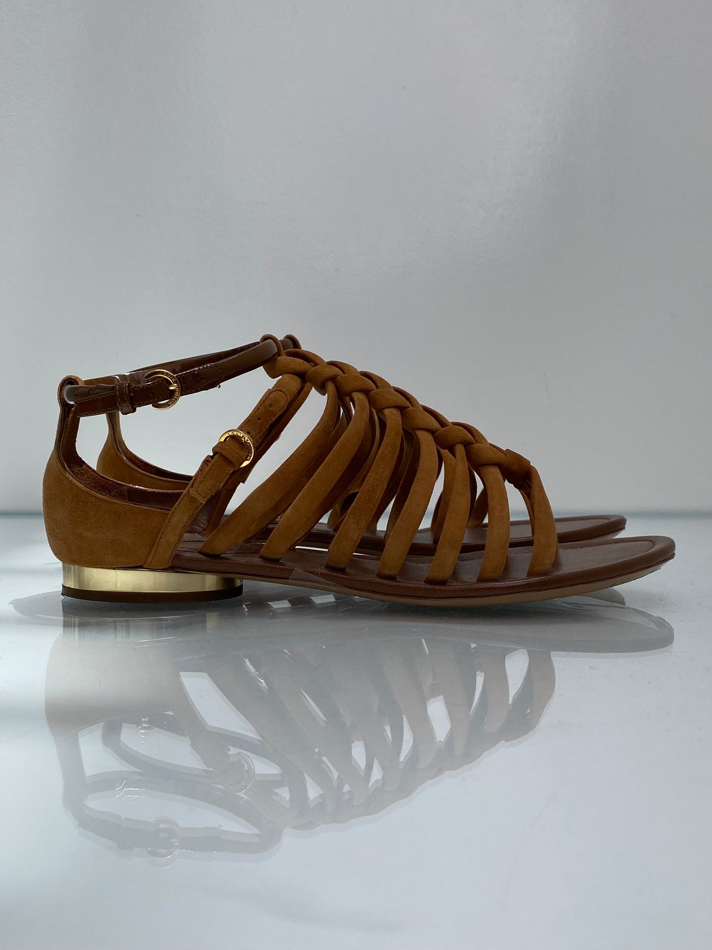 Louis Vuitton Brown Suede Braided Sandals, 39