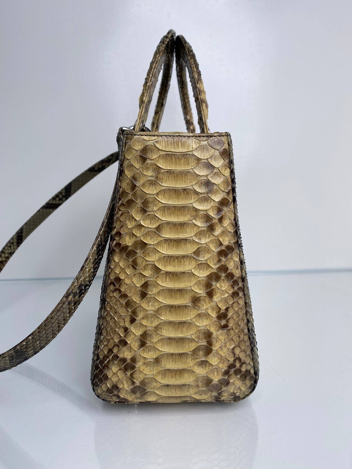 Christian Dior Lady Dior Yellow & Black Python Bag SHW