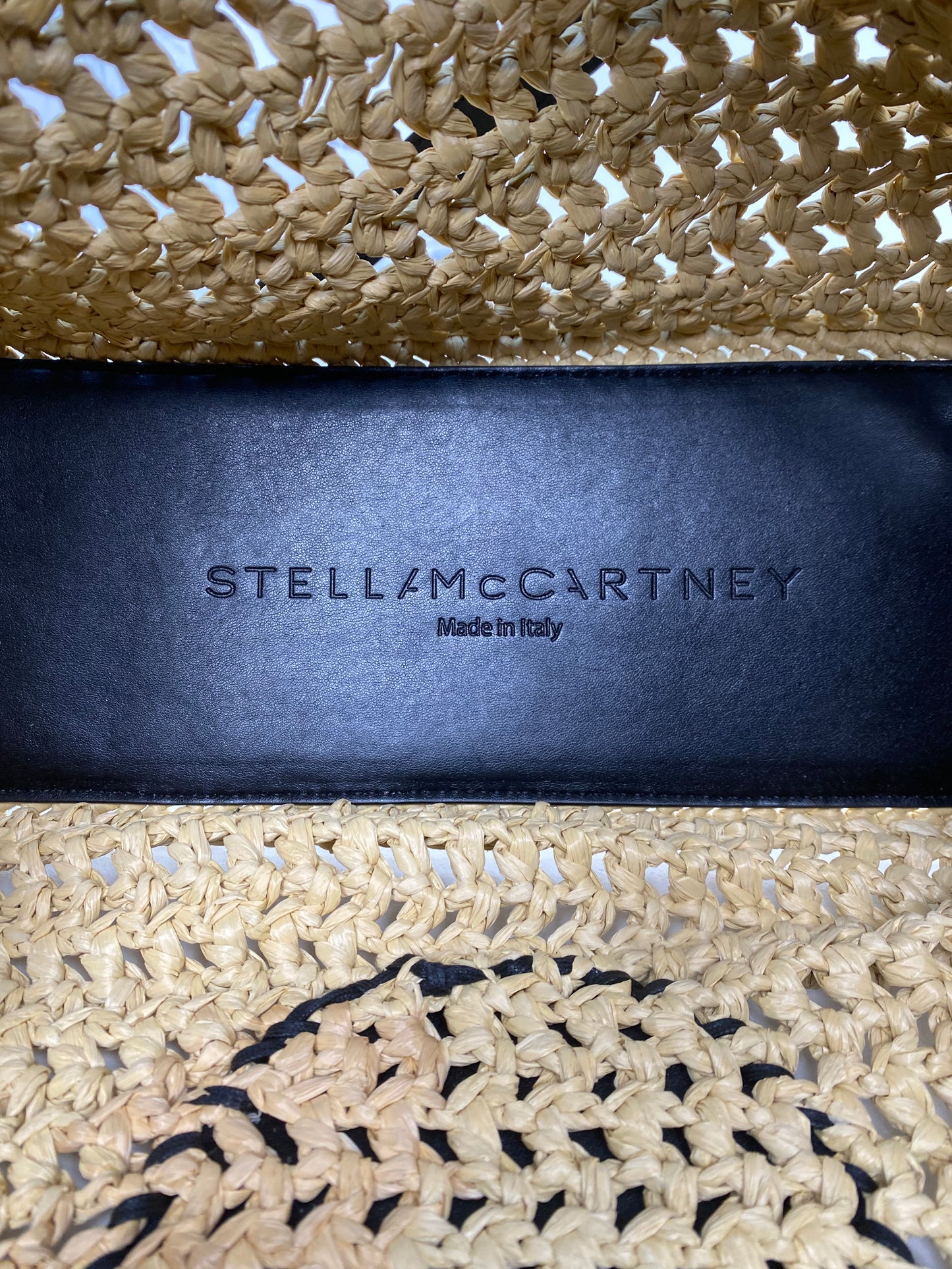 Stella McCartney Black Vegan Leather & Raffia Shoulder Bag